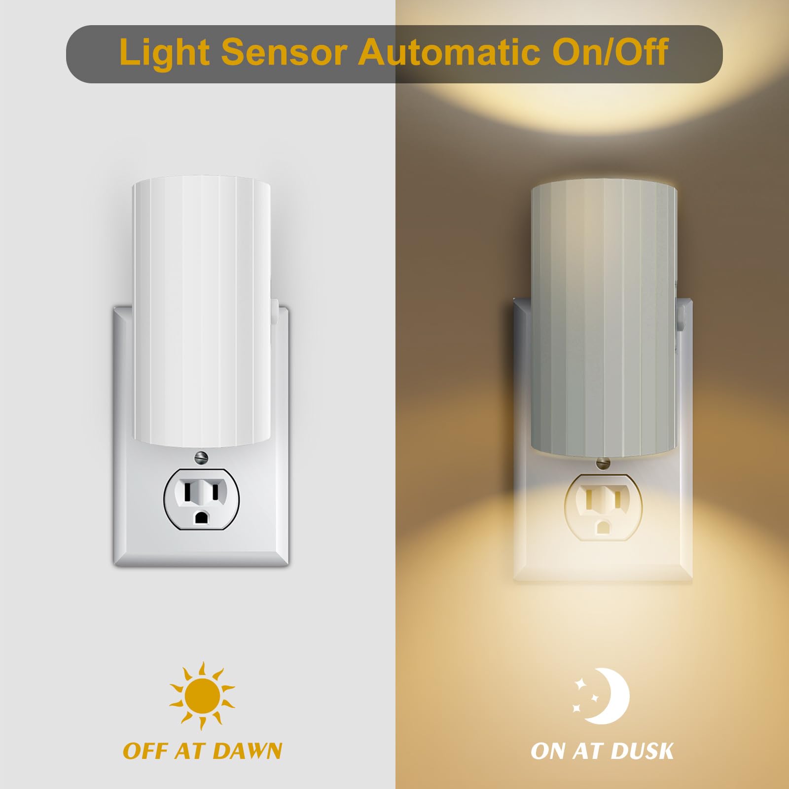 WSKVEZZA LED Night Light - Dimmable 0-100 LM, 3000K Soft White, Plug-in, Sensor Dusk to Dawn, Modern Design, 2 Pack