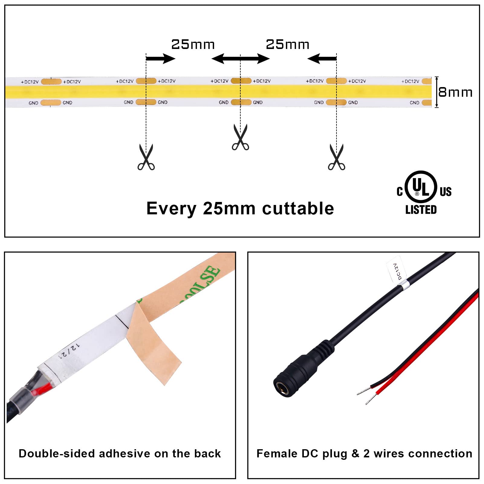 Tunichx Cob Led Strip Light Dc 12V Led Strip Light Flexible Super Bright Led Strips,16.4Ft 4000K Natural White,Cri 90+,2400Leds
