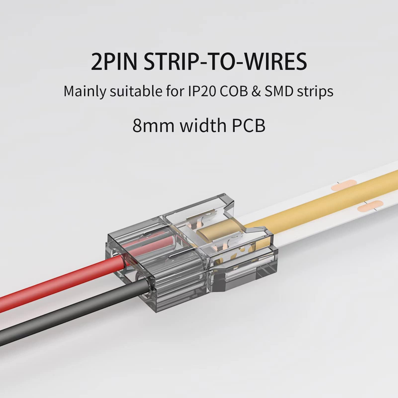 Visdoll Cob Led Light Strip Connectors 20Pcs 8Mm 2Pin Strip To Wires Led Tape Light Connectors,Transparent Solderless No Dark Area For Led Lights Connector Diy Cob/Smd Strip Lights