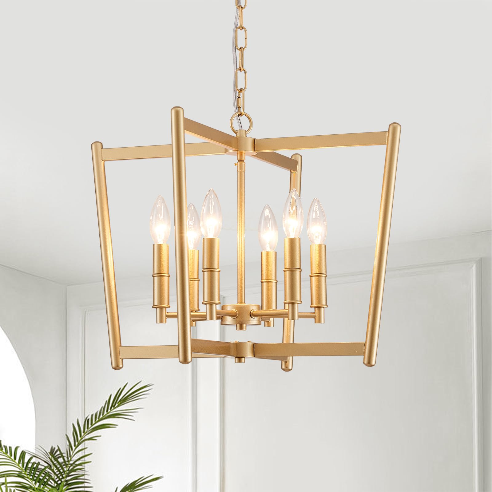 peskoe 20 Gold Geometric Ceiling Light and Pendant Dual-Use Light 6-Light Dining Room Light Fixture Over Table Modern Farmhouse 