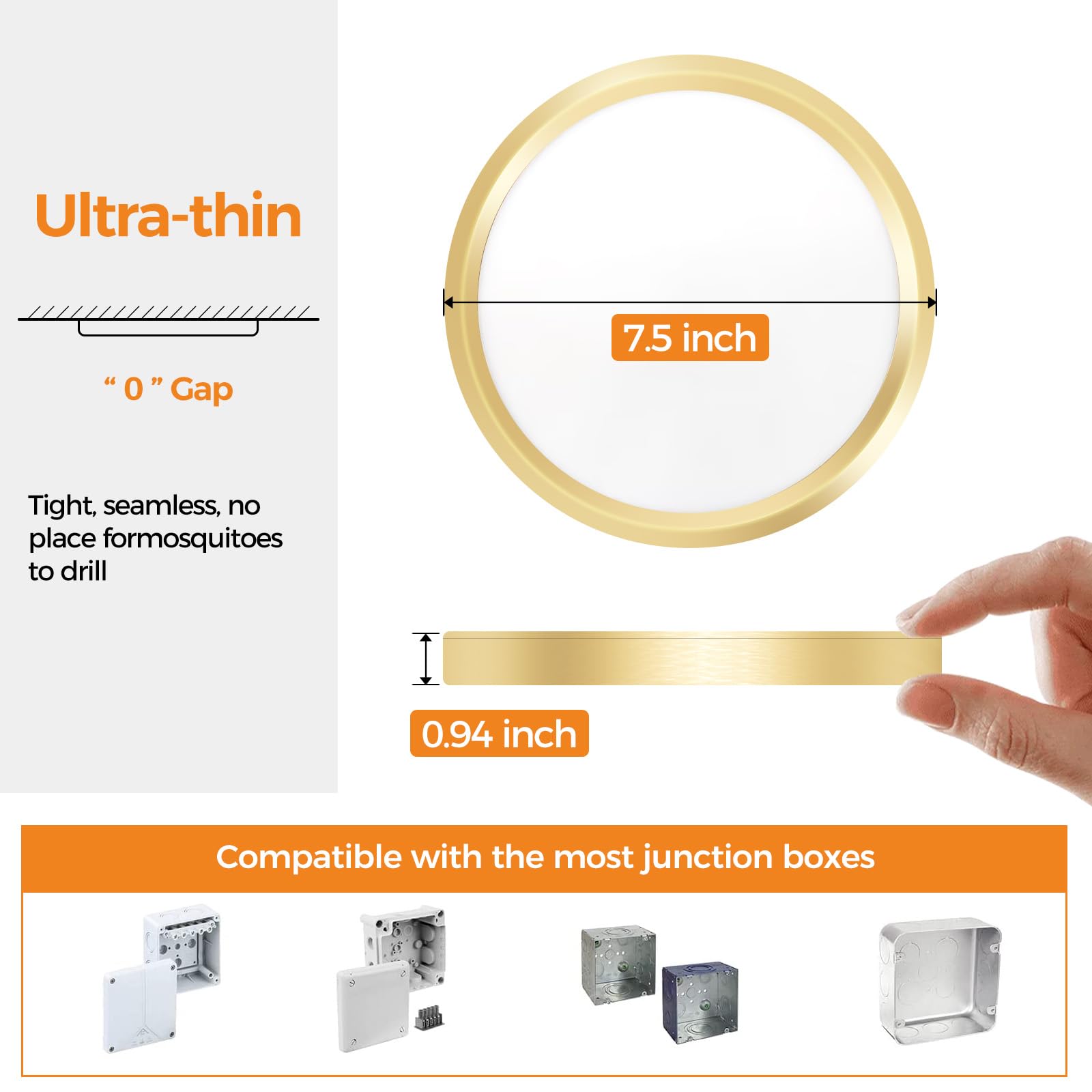 slochi LED Flush Mount Ceiling Light Fixture, 15W 1500Lm, 7.5 Inch, Gold