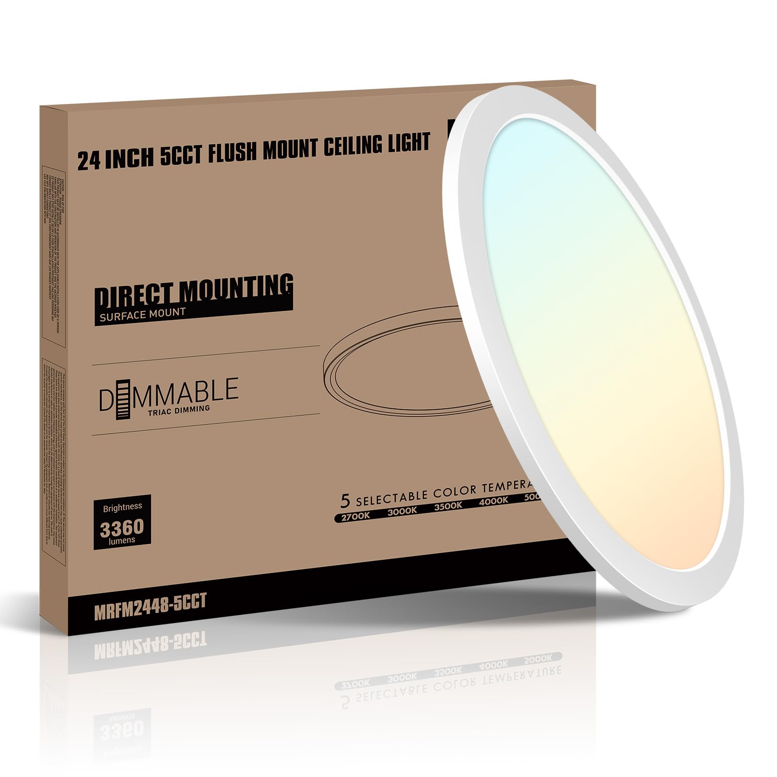 mw LED Flush Mount Ceiling Light, 24 Inch Kitchen Light Fixtures,5 Color Temperatures Adjustable(2700K/3000K/3500K/4000K/5000K),