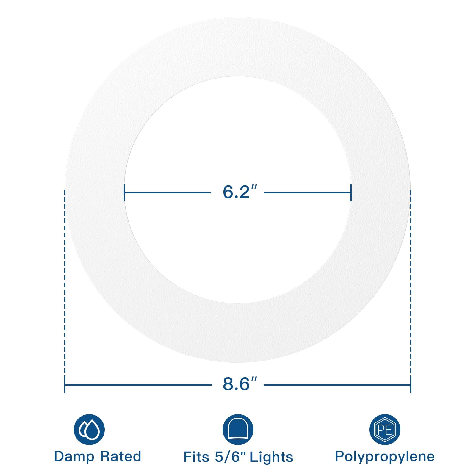 Amico 24 Pack Goof Rings for 6 Inch Recessed Lights, Durable White Plastic, 8.6-inch Outer Diameter, Flush Mount Trim Ring