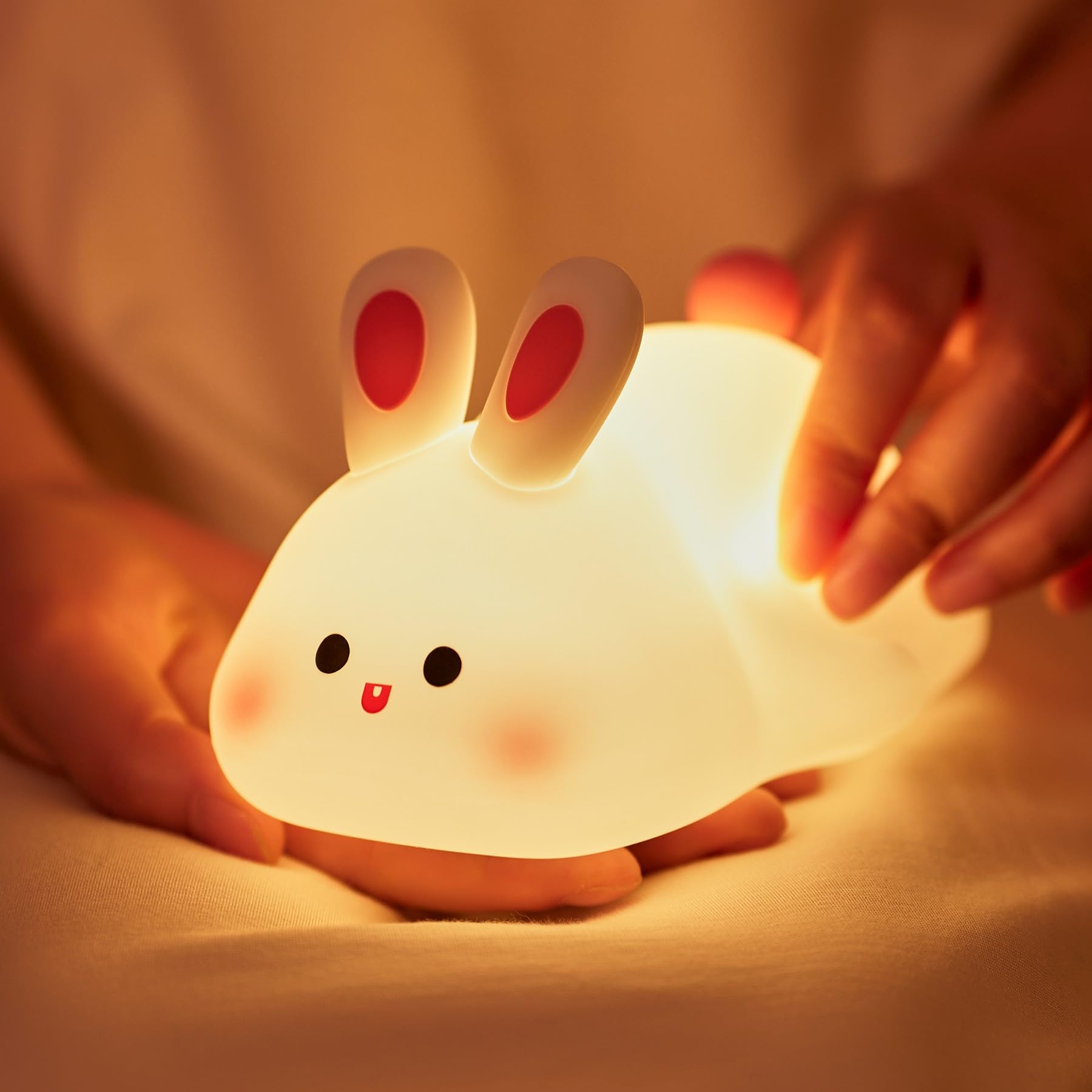 NesveCit LED Night Lamp, Silicone Dimmable Nursery Light, K-1153, Big Face Rabbit