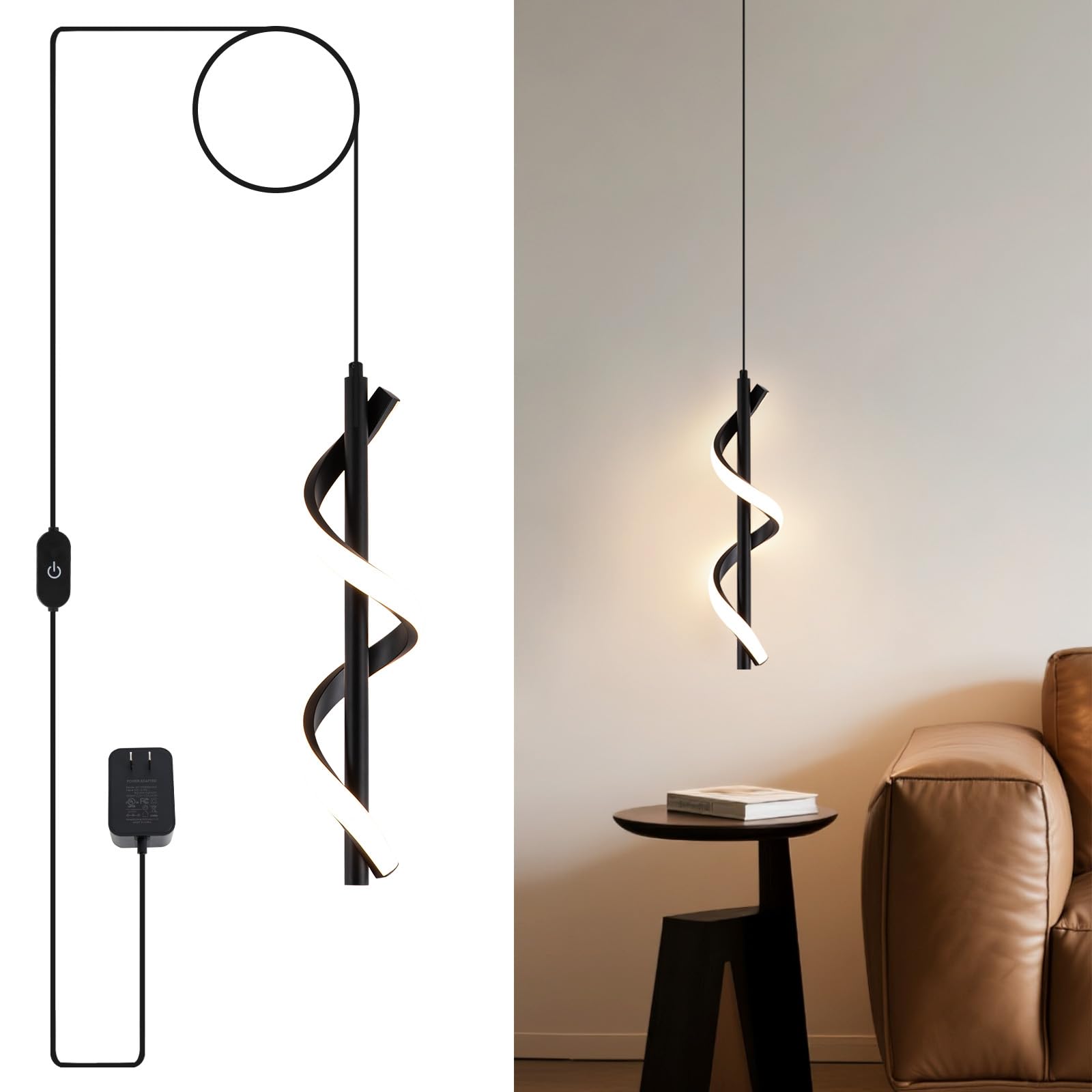 CANEOE Plug in Pendant Light  9.84FT Hanging Lights with Plug in Cord On/Off Switch  Dimmable Hanging Lamp Pendant Light for Kitchen Island Bedroom Living Room Sink  1 Pack