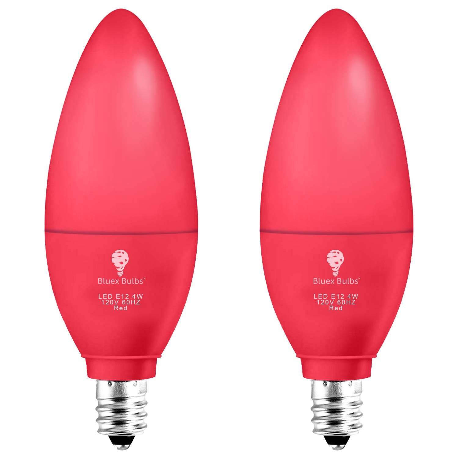 Bluex Bulbs LED Candle Red Light Bulb - 4W (40W Equivalent) - E12 Base - 2 Pack - Red