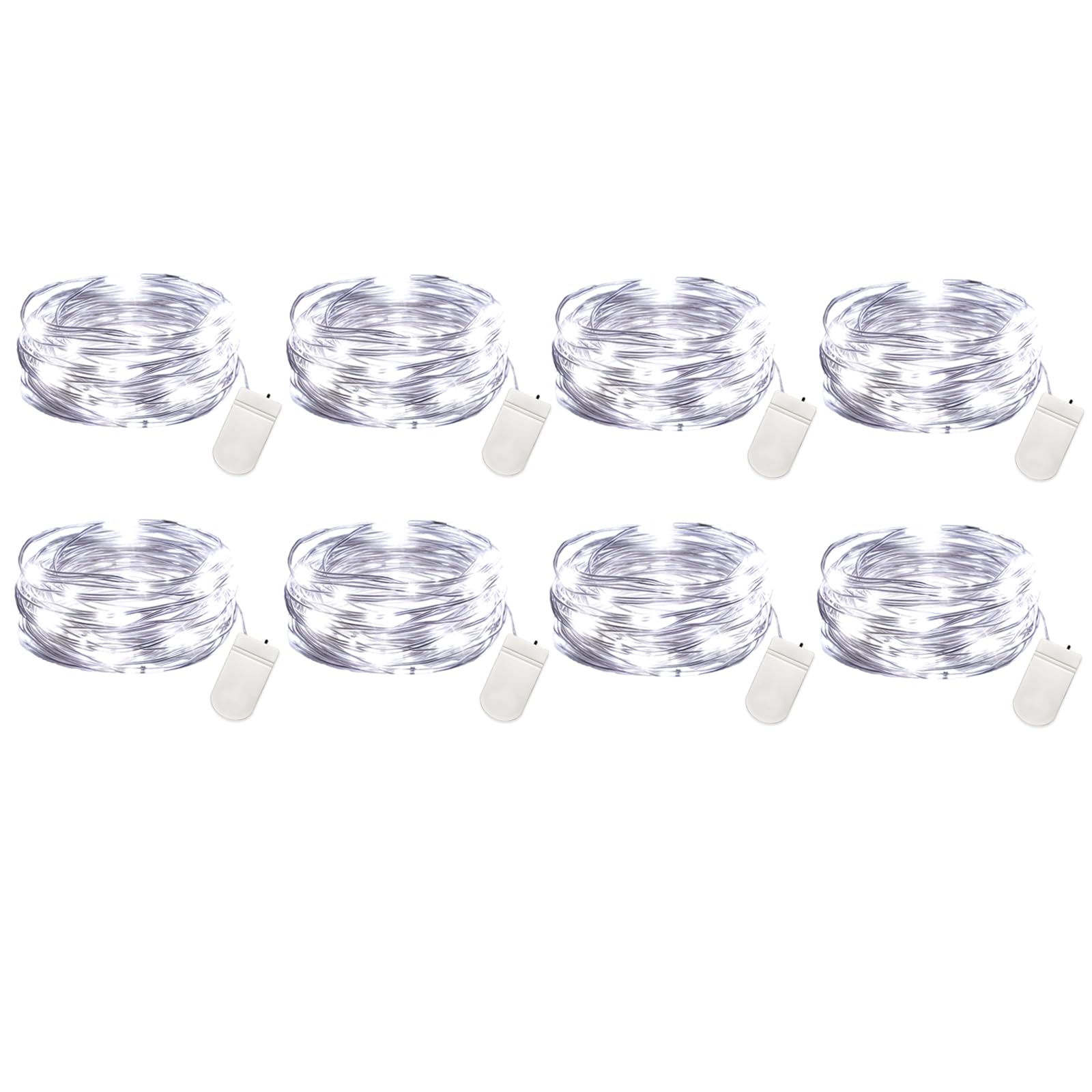 Vookry 30 Led Fairy String Lights - 10Ft Mini Silver Wire, Cool White, Battery Operated, 8 Pack For Crafts & Party Decor