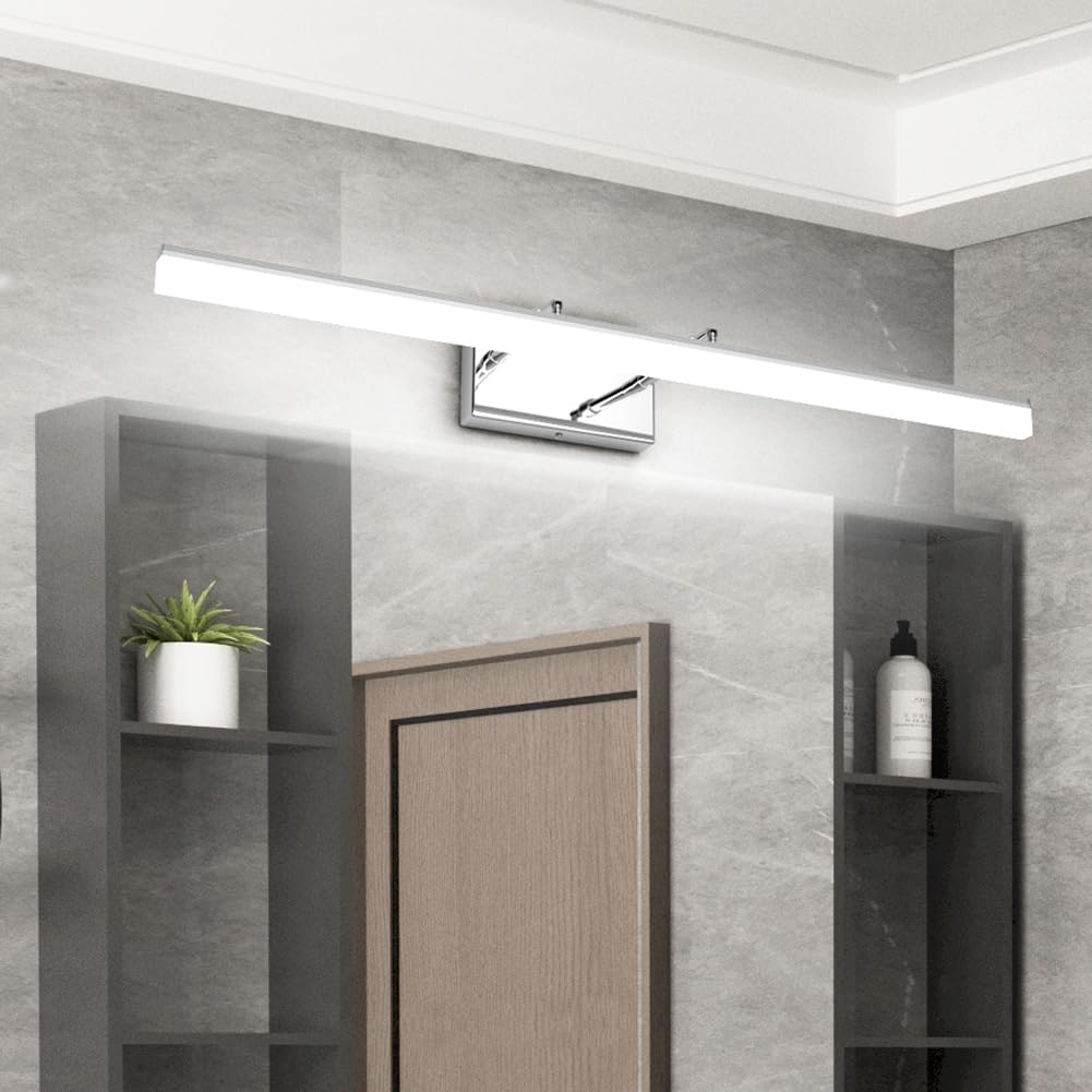 Aipsun 31.5In Dimmable Modern Led Vanity Lights For Bathroom Light Fixtures Over Mirror Chrome Adjustable Bath Lighting(White Li