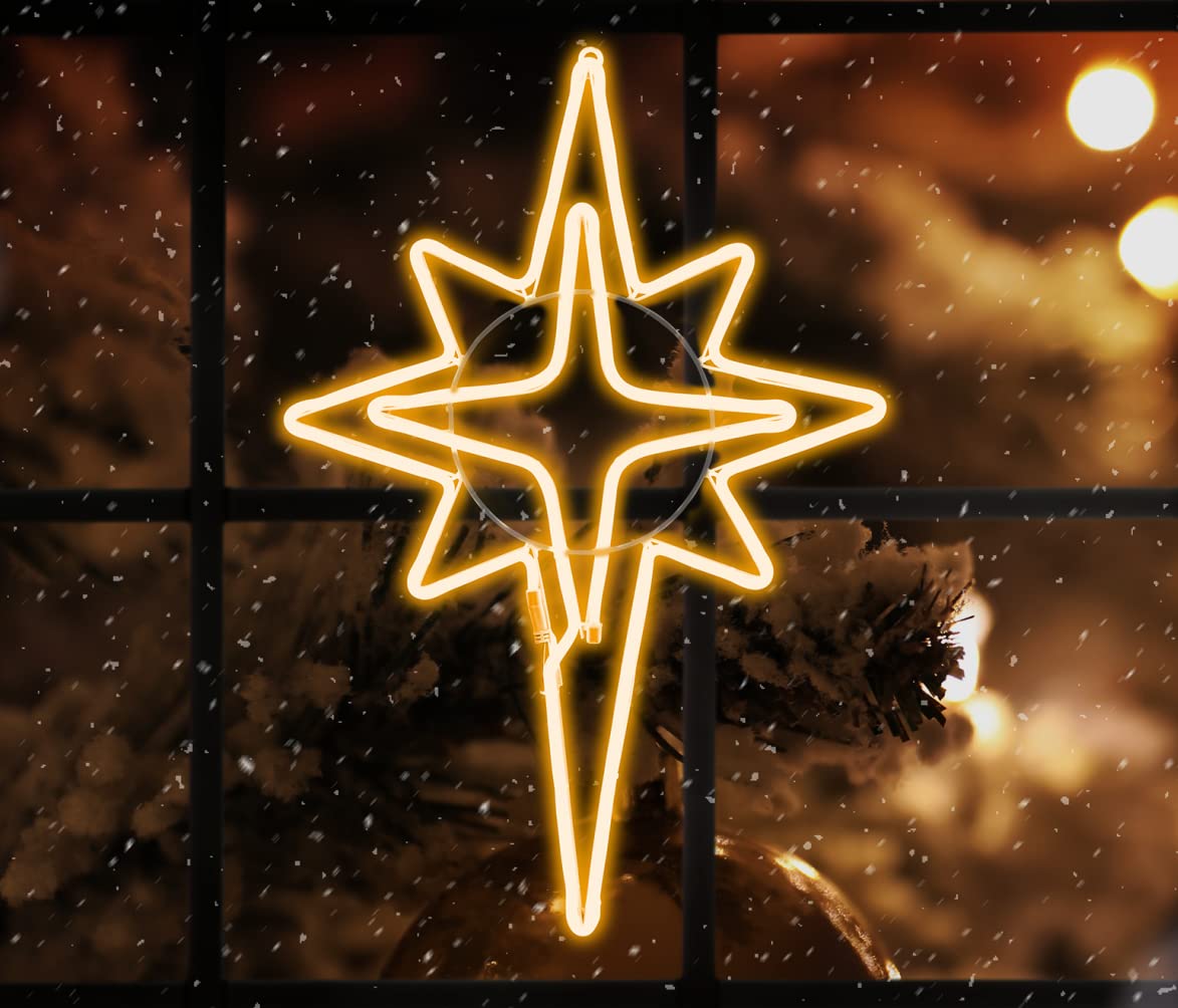 LAMPHOME 360 LED Bethlehem Star Neon Motif - 25"x16", Warm White, PVC, Waterproof Outdoor Christmas Decoration, Model L8075-25