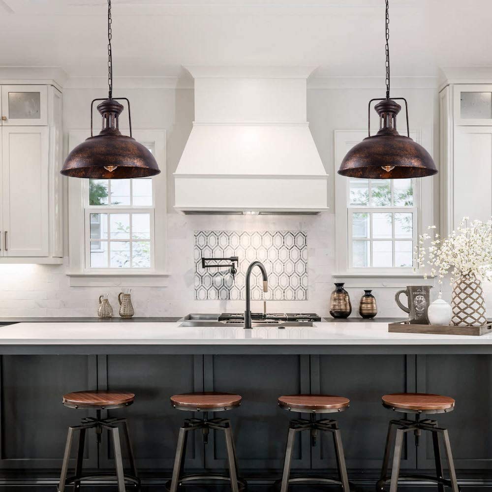 Lingkai 16.14'' Farmhouse Pendant Light, Rustic Vintage Hanging Light Fixture Barn Dome Lampshade Ceiling Mount Lamp For Kitchen