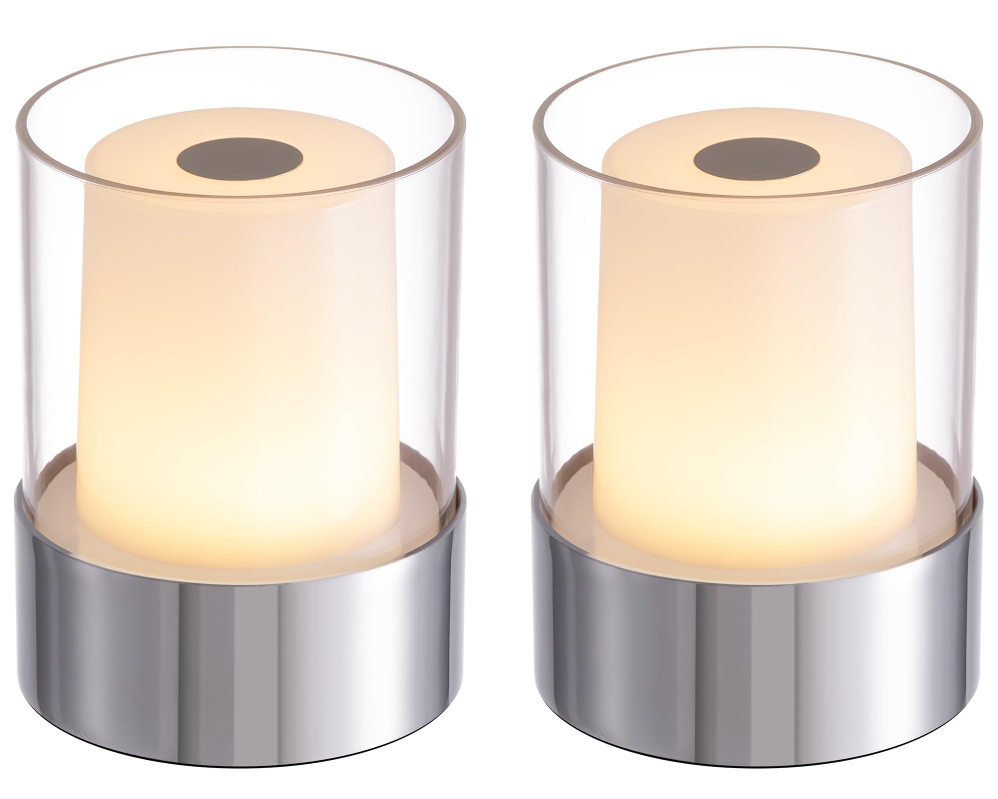 Newsee Led Touch Night Light 4&quot; For Nursery & Outdoor, Rechargeable Chrome Table Lamp, Set Of 2