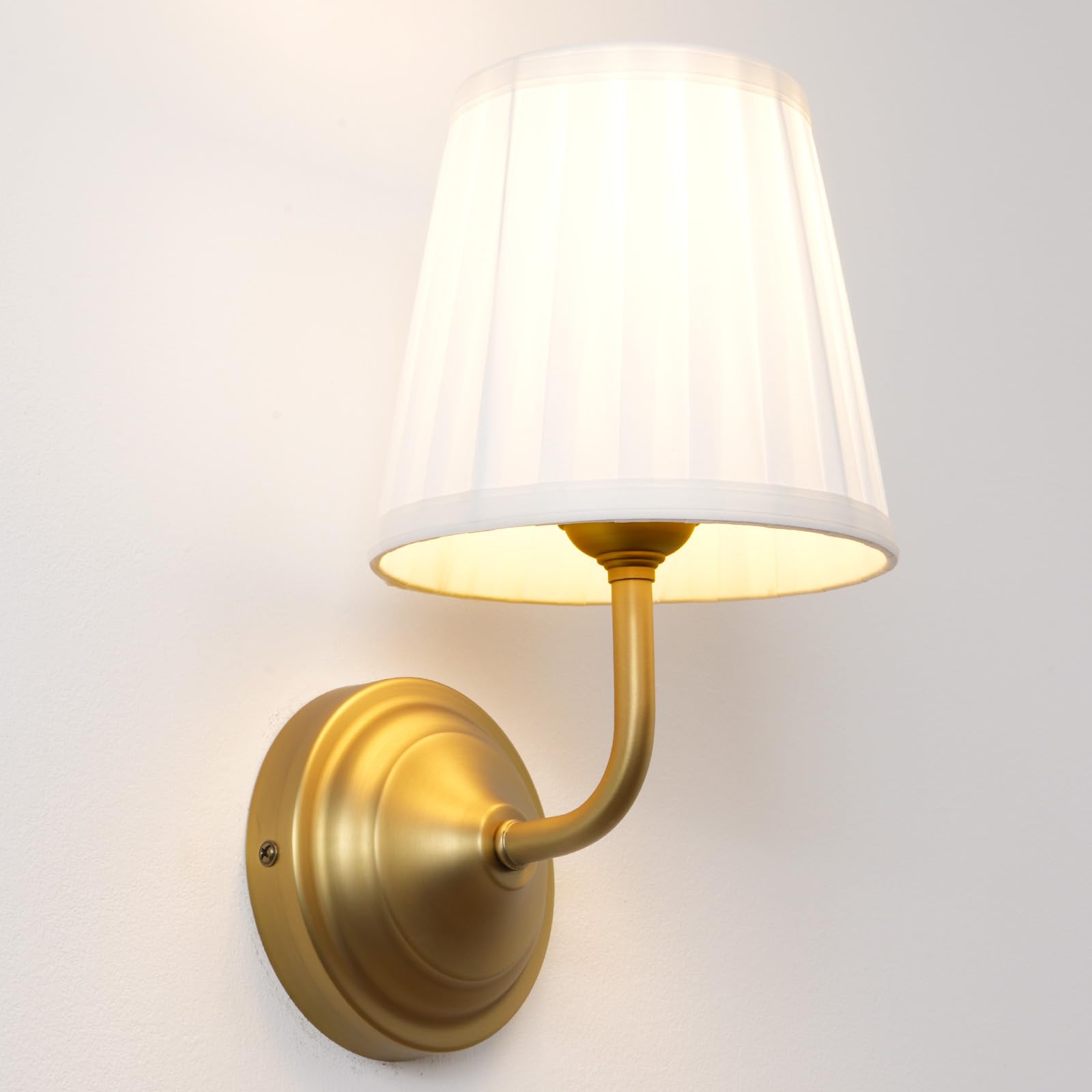 SongCiLT Vintage Single Light Fabric Wall Sconce with White Pleated Cloth Shade, Industrial Wall Mounted Lamp Fixture for Vanity