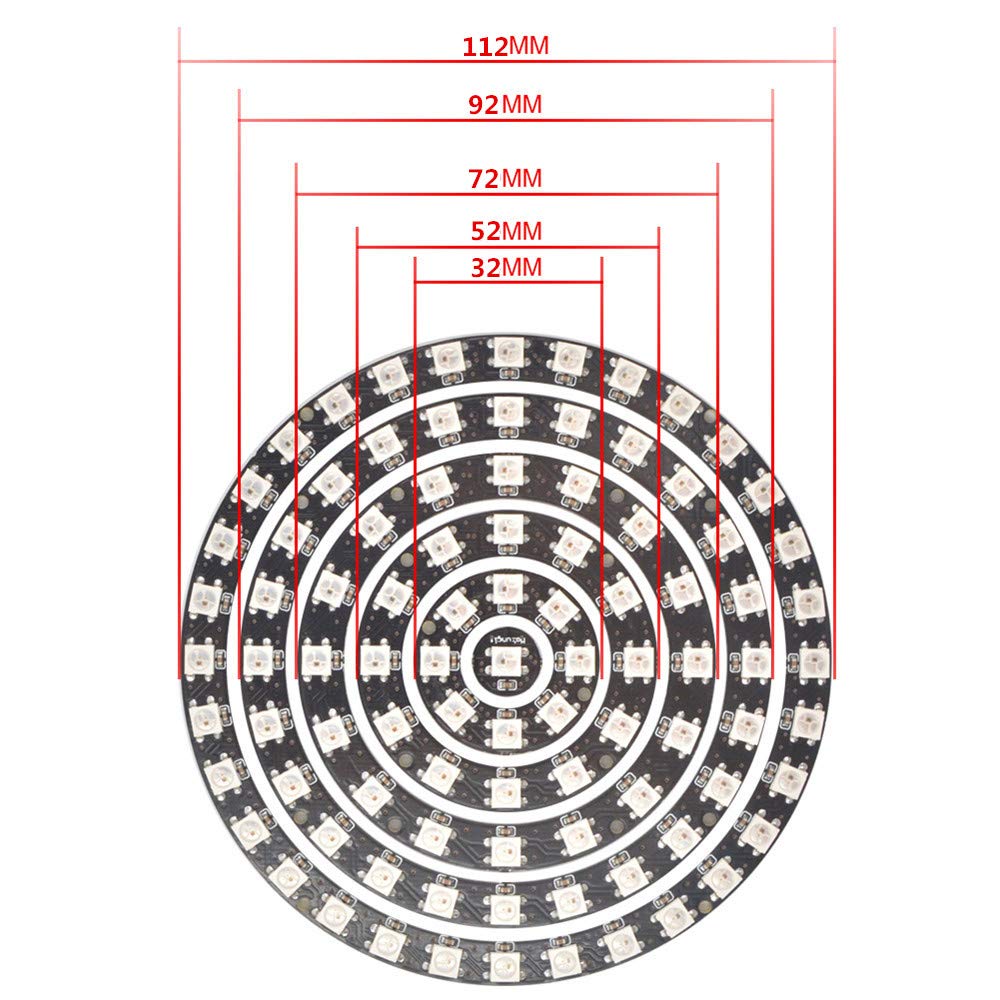 WESIRI WS2812B RGB LED Ring Lamp Light, 93 LEDs, Black, Plastic, Individually Addressable, Mini Controller, DC5V