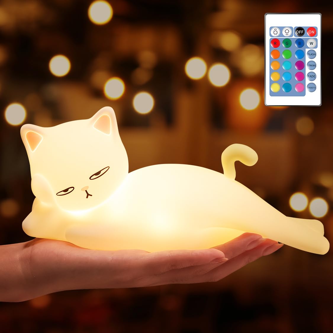 Mubarek Night Lights for Kids Lamp Cat Lamp,16 Colors Kids Night Lights Cute Lamp,Dimmable & Remote Night Lights,Rechargeable Si