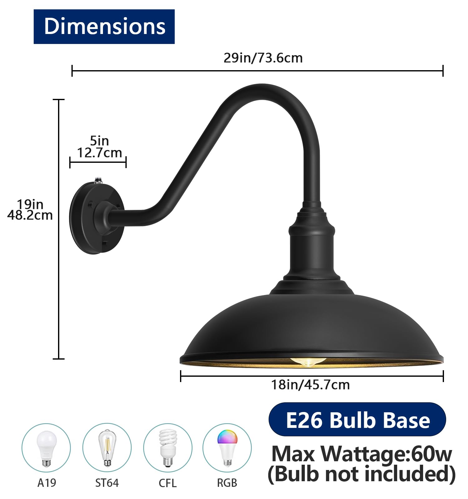 Ytzlvw Large 18In Dusk To Dawn Outdoor Barn Lights  Classic Gooseneck Light Up The Night  Suitable For Porch  Farmhouse  Garage Lighting