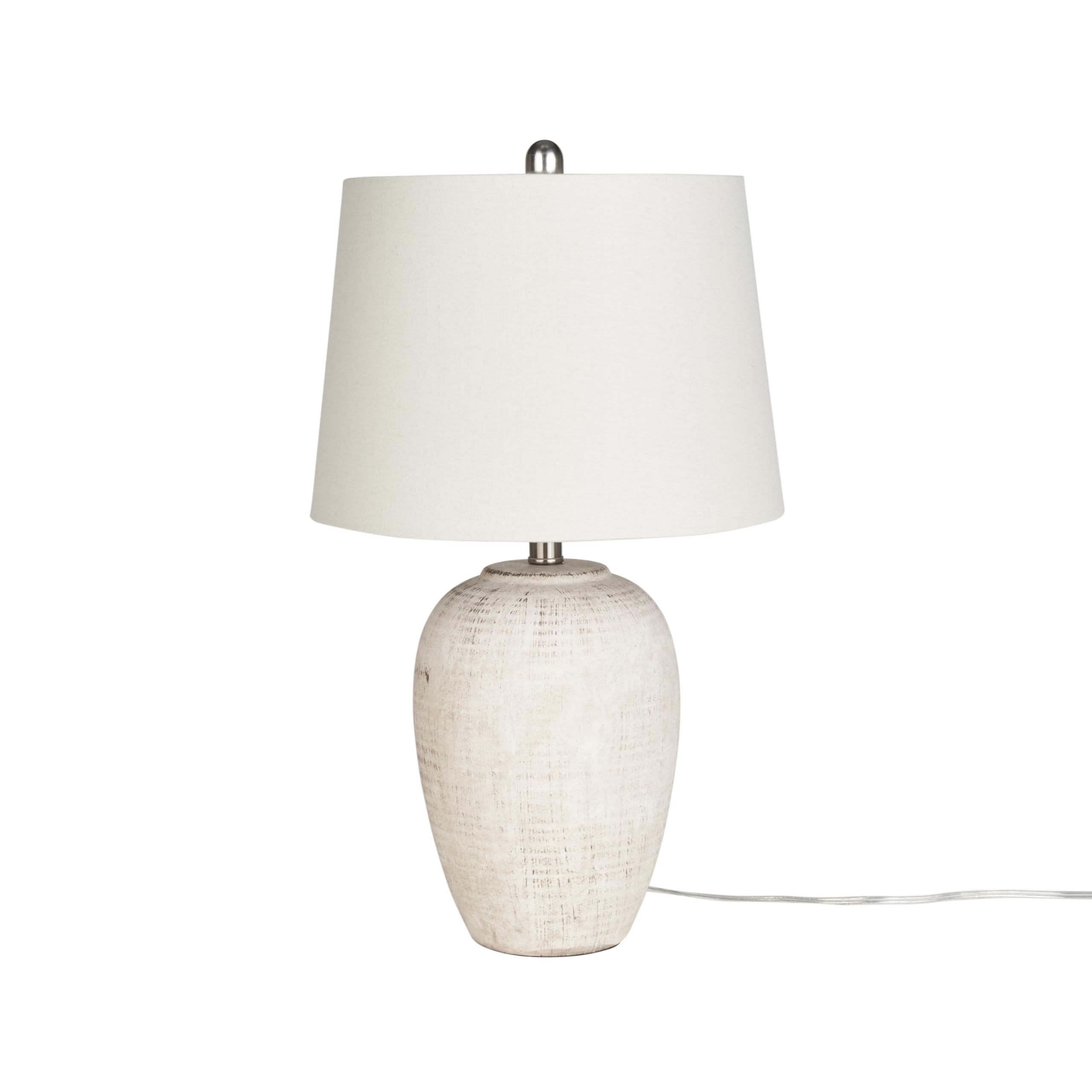 Nourison Ceramic Table Lamp, 23in Distressed Rustic Design, Vintage Beige, Model BIT05, Ivory Shade, for Bedroom & Living Room