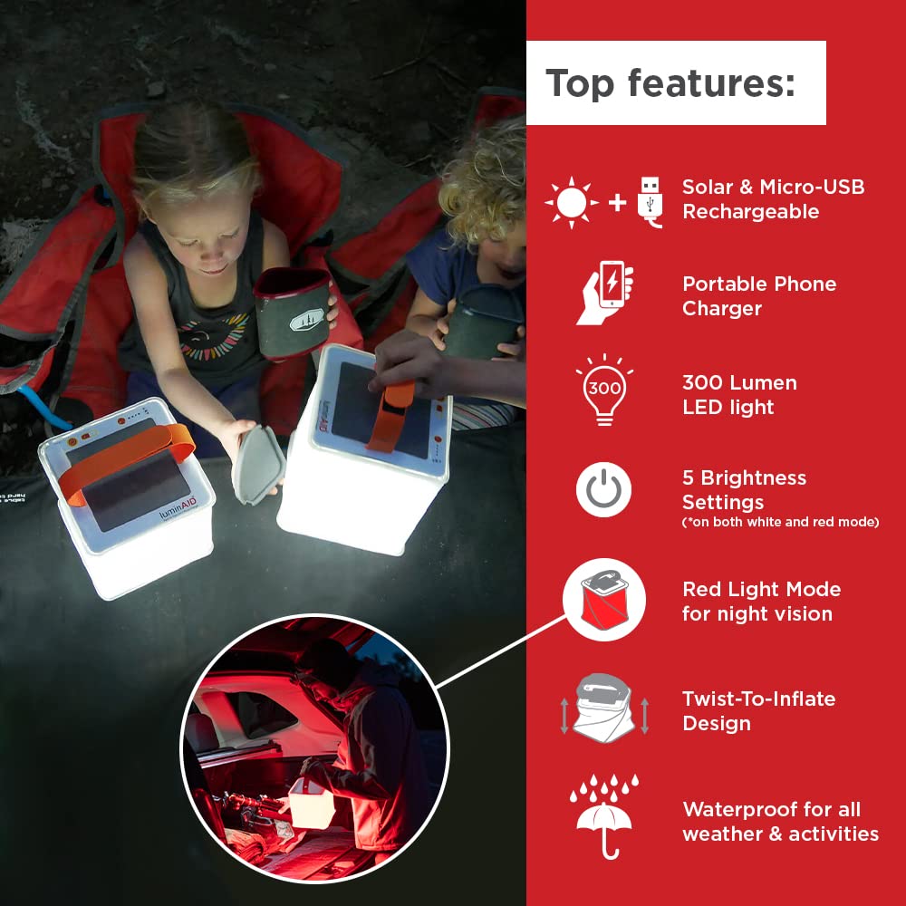 LuminAID 2-in-1 Solar Camping Lantern & Phone Charger - Titan Size, Bright White, 4000mAh - Inflatable LED Emergency Light