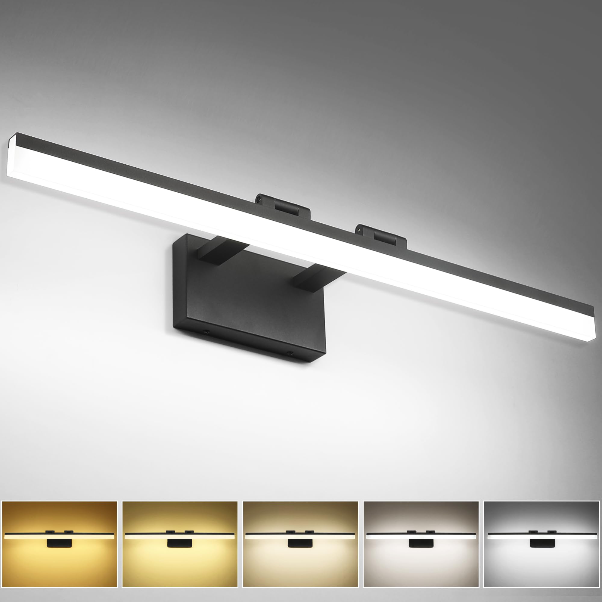SOLFART Vanity Lights Over Mirror, 31.5 Inch, 5 Color Temperature, Dimmable, Aluminum, Matt Black, Model 8778-810mm-BK-5CCT
