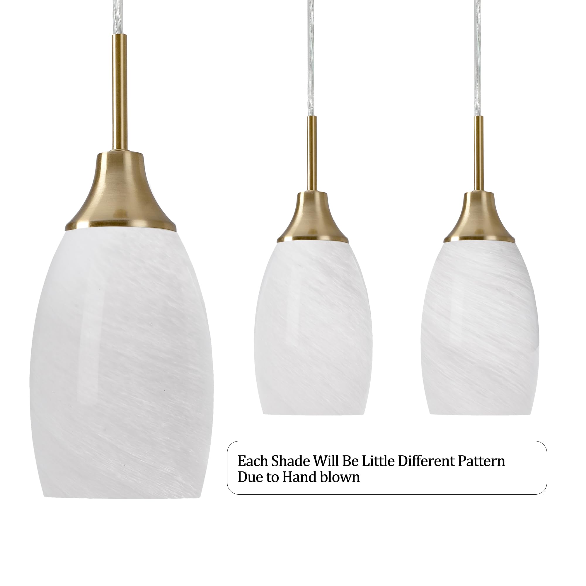Viinew Mini Glass Pendant Light, Handblown White Swirl Art Glass, Gold, 4.72in, Model WY G1, 1-Pack, Ceiling Fixture for Dining Room