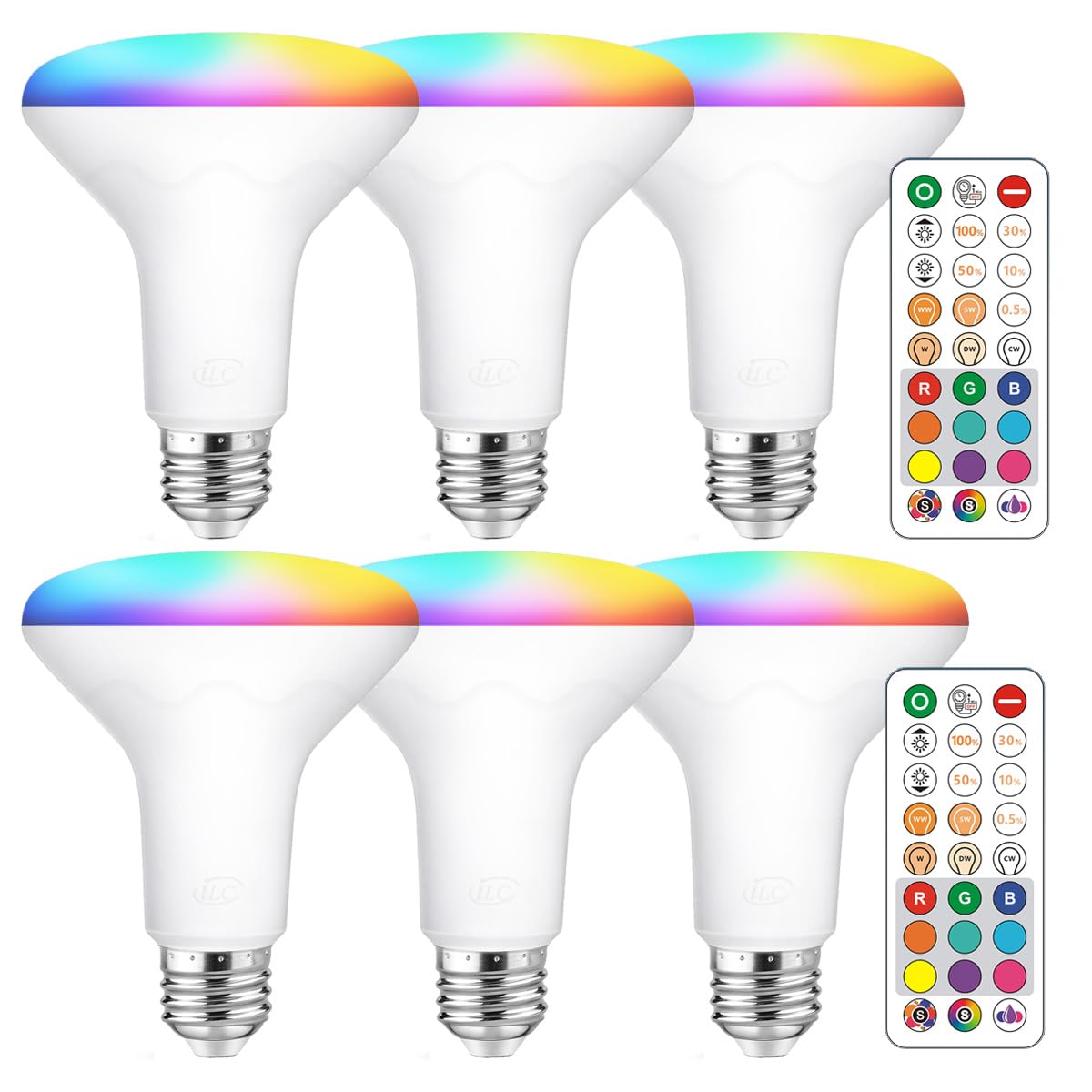Ilc Br30 Led Flood Light Bulbs, Color Changing Light Bulbs, 5 Color Temperature Tunable Indoor, With Remote Control (6 Pack)