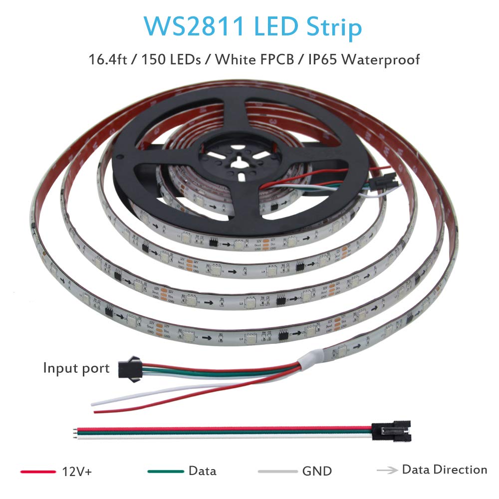 ALITOVE WS2811 LED Strip Light 12V Waterproof 5m 150 LEDs RGB Addressable White FPCB IP65 for Arduino DIY