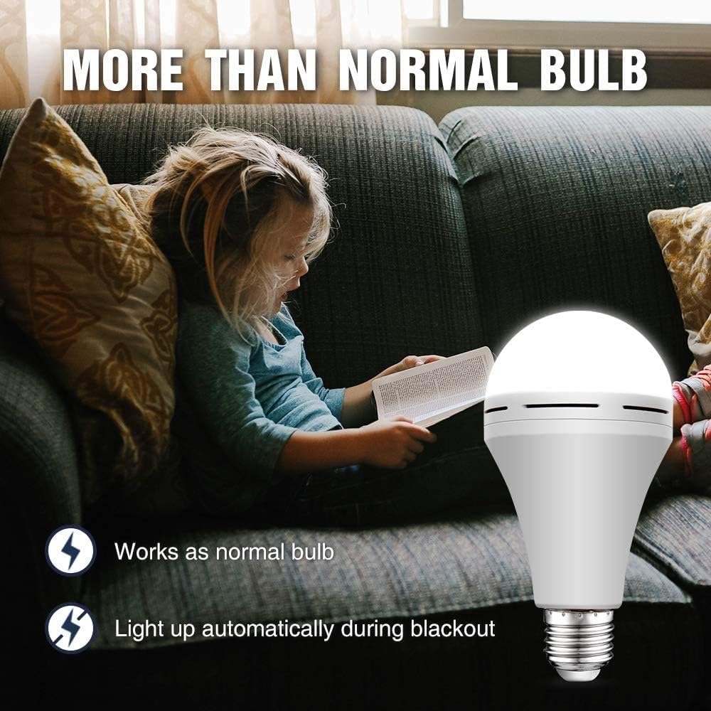 garageangle Emergency LED Light Bulb, 15W Rechargeable, 150W Equivalent, E26 Base, 6000K, White, 8-Pack