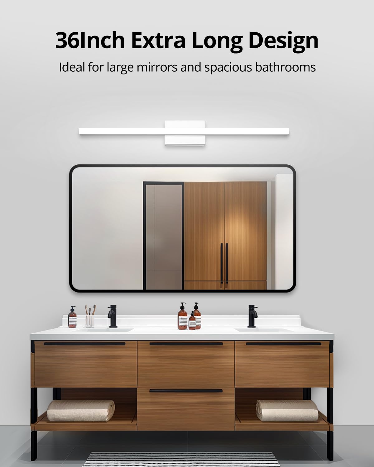 Combuh LED Vanity Light Bar 36 Inch 20W Aluminum IP44 Modern Cool White 6000K Model 6270 for Bathroom Wall Mount