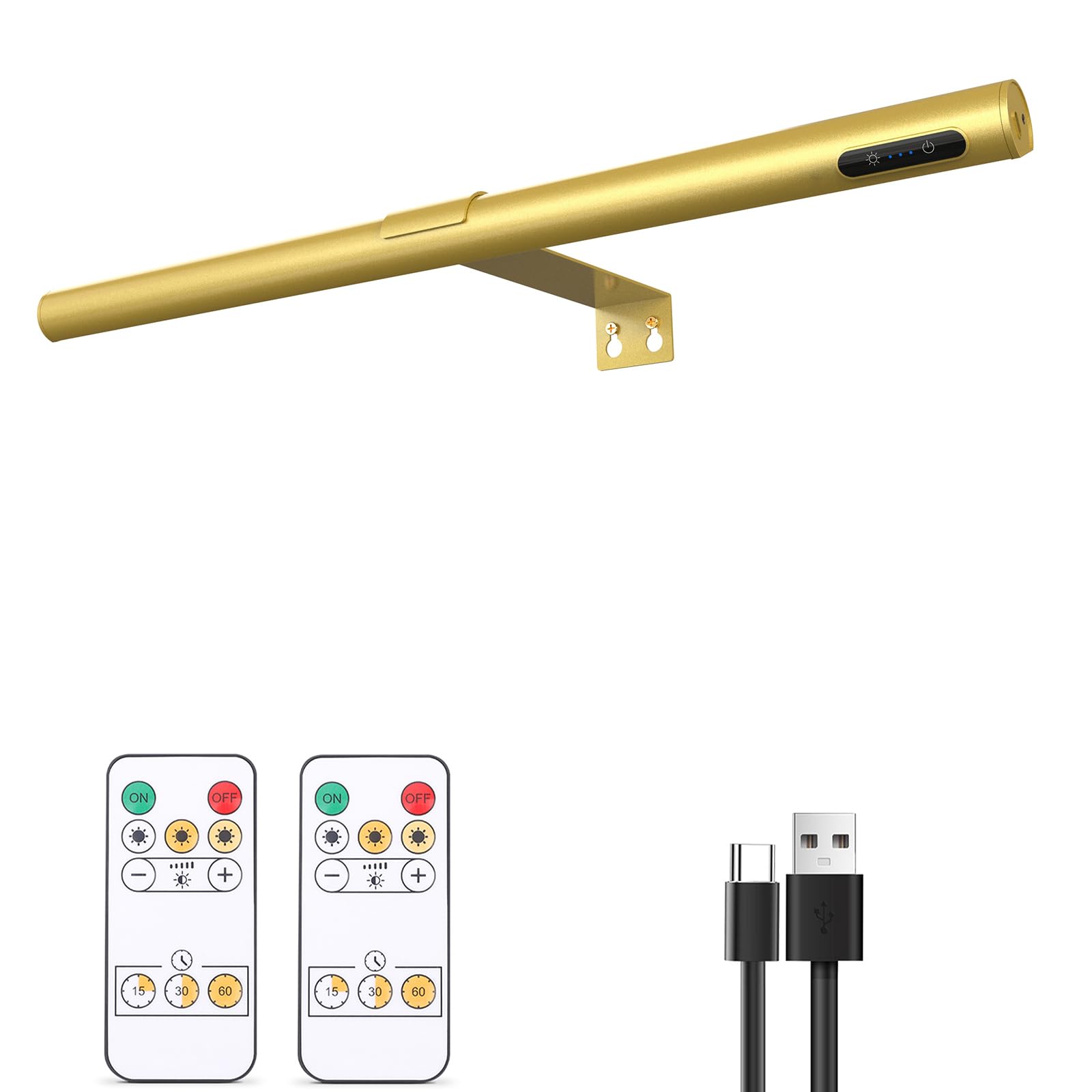 Eayoyae 19.7Inch Battery Operated Wireless Picture Light,Remote Control Painting Display Lights, Rechargeable Wall Lights With Three Modes And Power Display For Art Frame(Gold