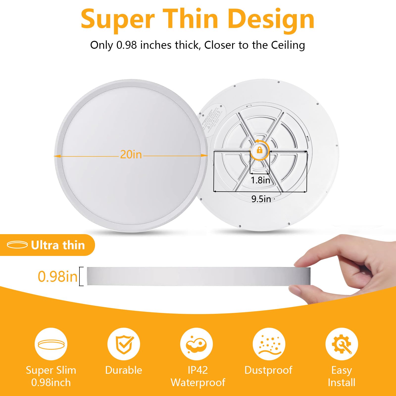 Rledpztx Led Flush Mount Ceiling Light,20 Inch 40W 4350Lm,3000K/4000K/6000K 3Cct Selectable, Round Modern Flat Panel Super Slim