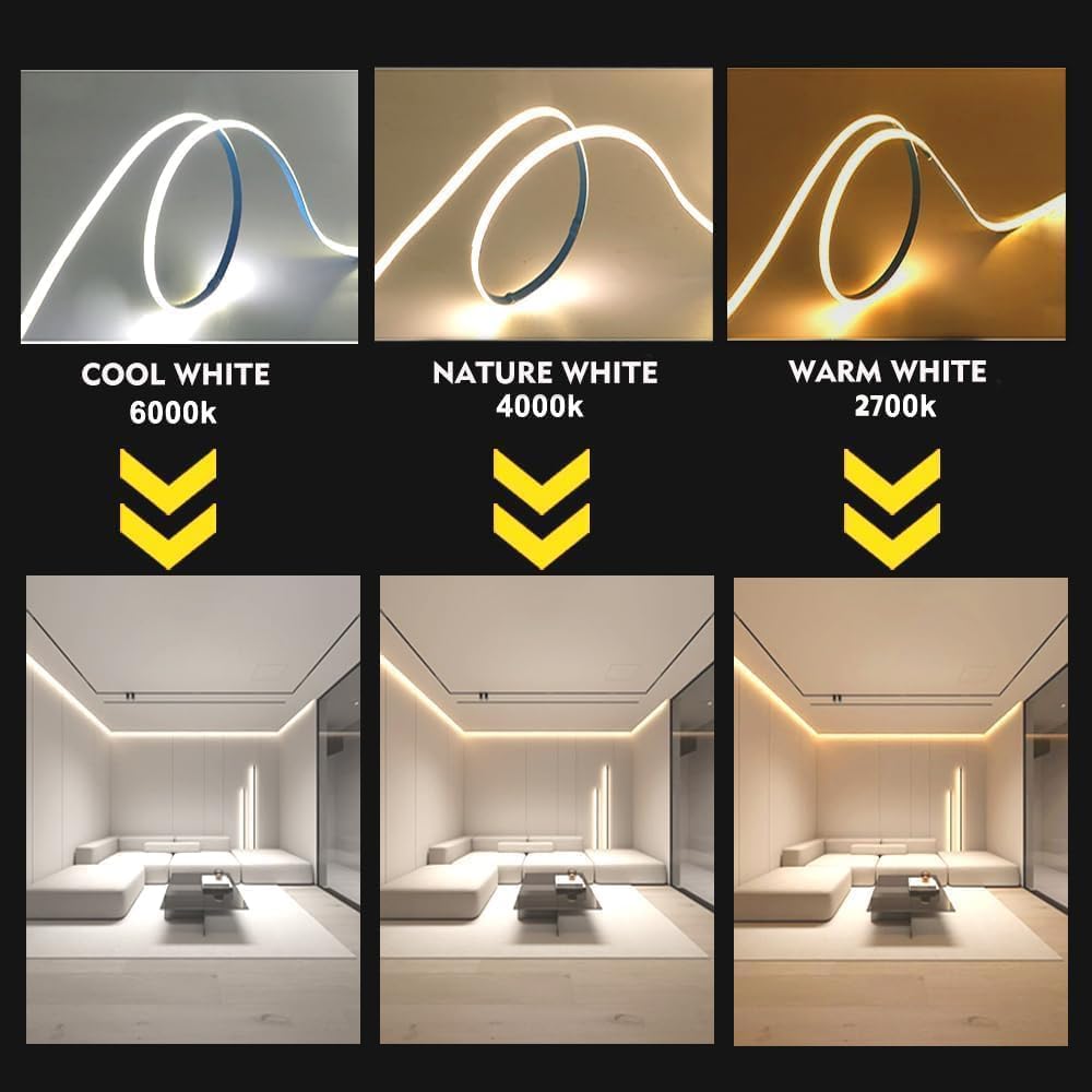 CUBITOR Dimmable COB LED Strip Light, 2M with Remote, Warm White 2700K, USB Type-C, PVC Material, Model 2M-5V-2700