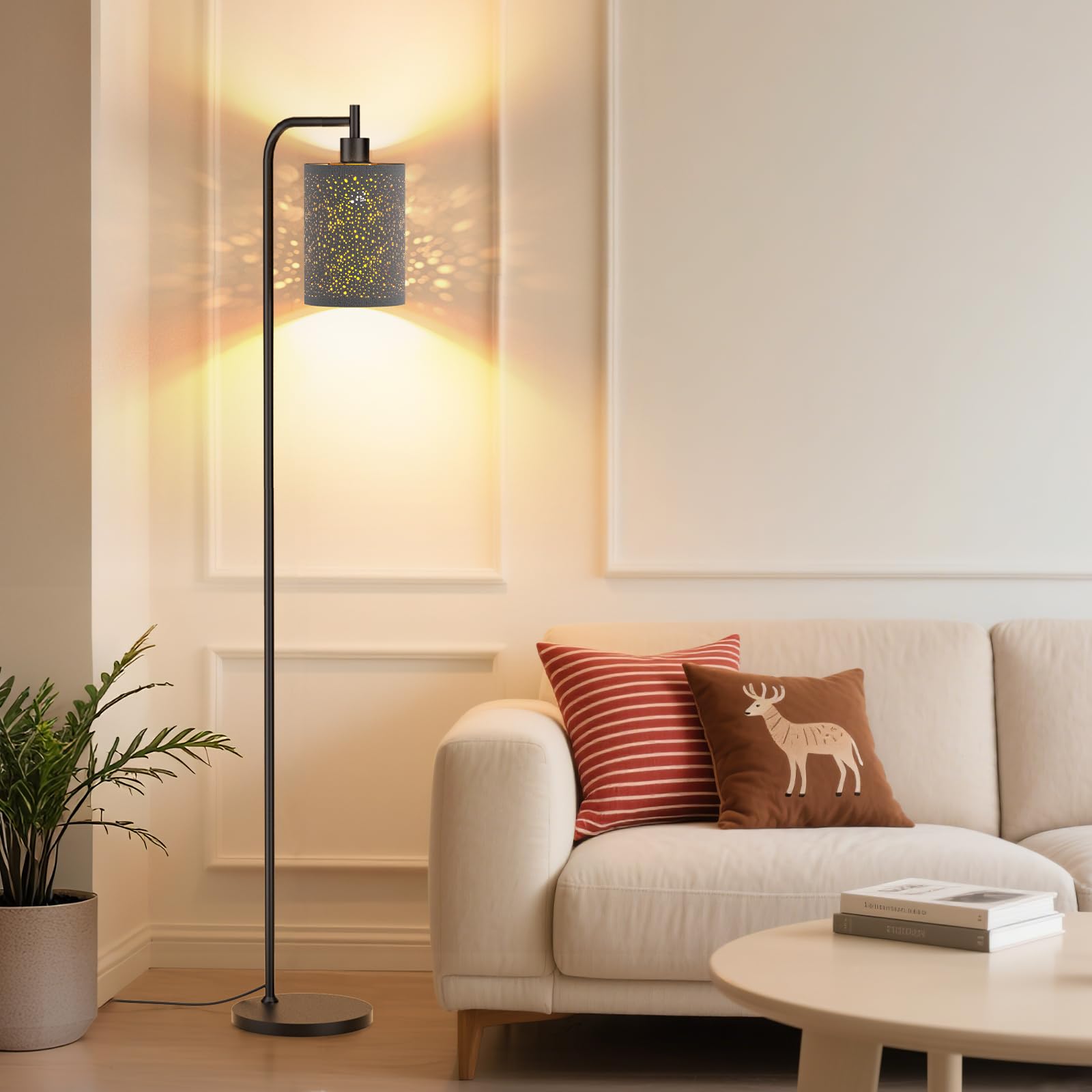 SIBRILLE Floor Lamp - Dimmable with Remote Control, 3 Color Temperatures, Metal, Starry Sky, Model BP-F072, 9W LED Bulb Included