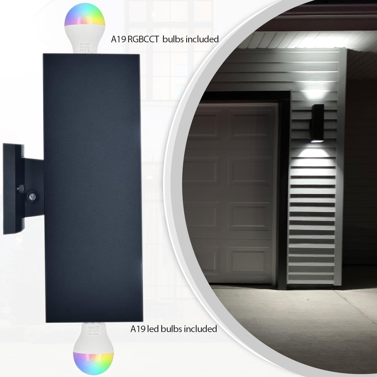 Rosykite 1200Lm Tunable White & Rgb Up Down Outdoor Wall Light Fixtures, 2 Pack, Black