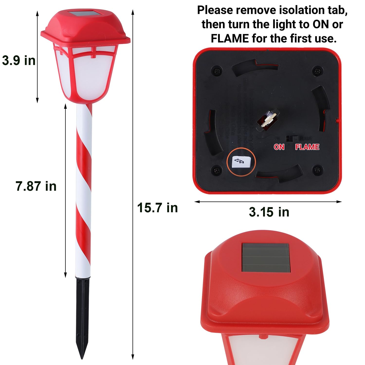 Dynaming 9 Pack Solar Flame Torch Lights, Flickering Flame Christmas Pathway Markers, Auto On/Off Candy Cane Lights For Xmas Pat