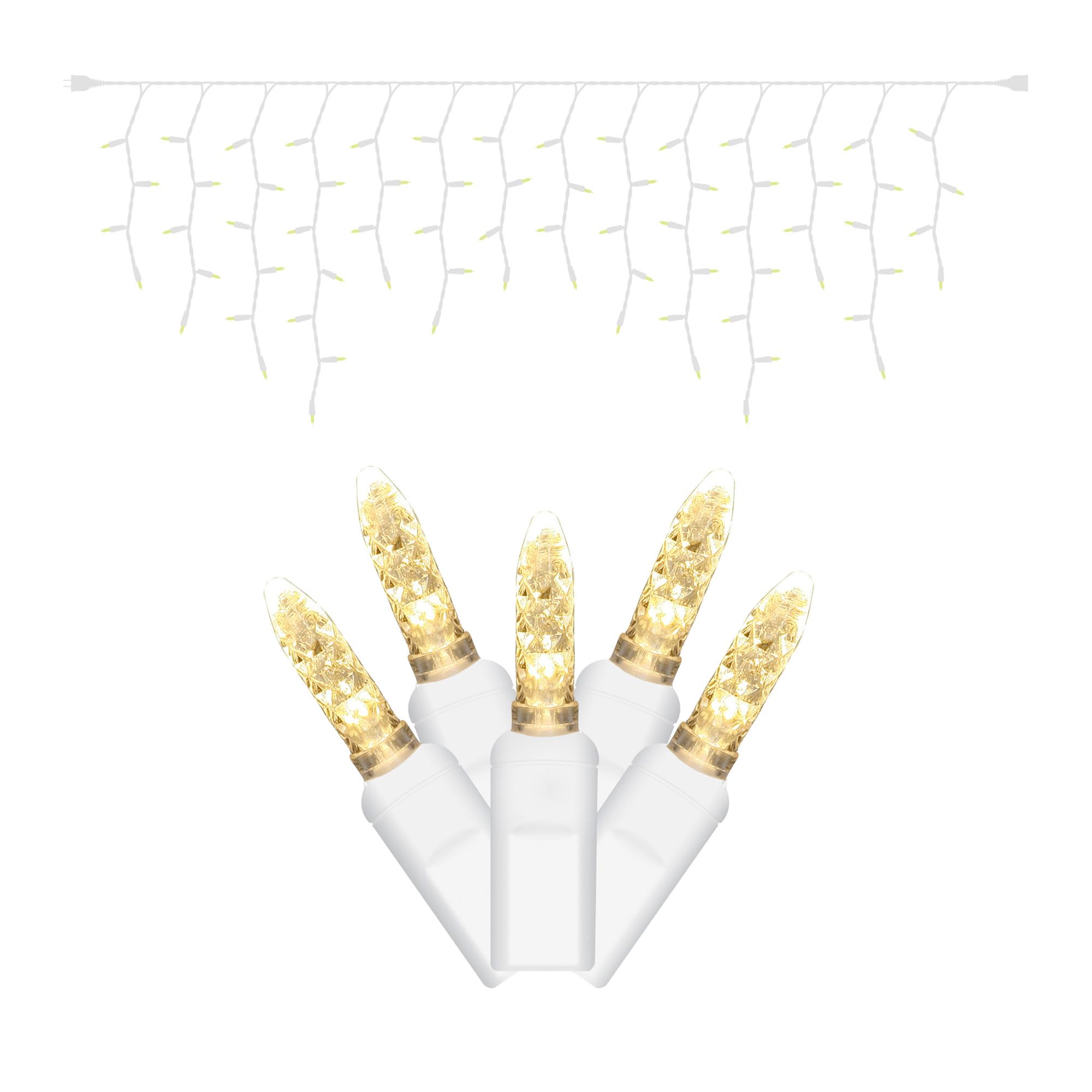 Vickerman 70-Light LED Icicle String Lights Set, Warm White, 9 ft, Model X6W3101, Large, Plastic, End Connecting