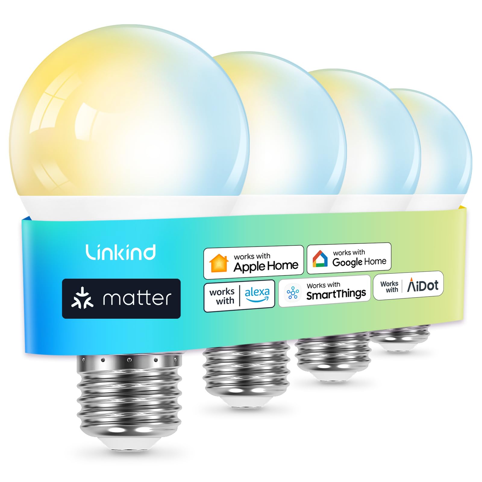 Linkind Matter Smart Light Bulb, Soft White To Daylight Tunable Alexa Light Bulbs, Smart Bulbs Work With Apple Home, Alexa, Goog