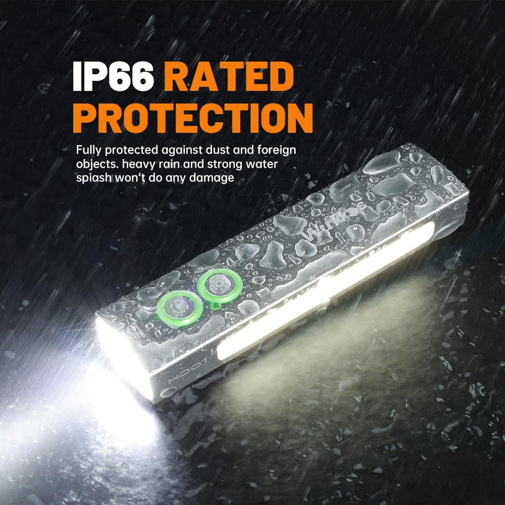 Wurkkos HD01 Flashlight, 1200 Lumens, RGB & Green Light, Rechargeable, Silver AL6061-T6 Aluminum, Pocket & Magnetic Design