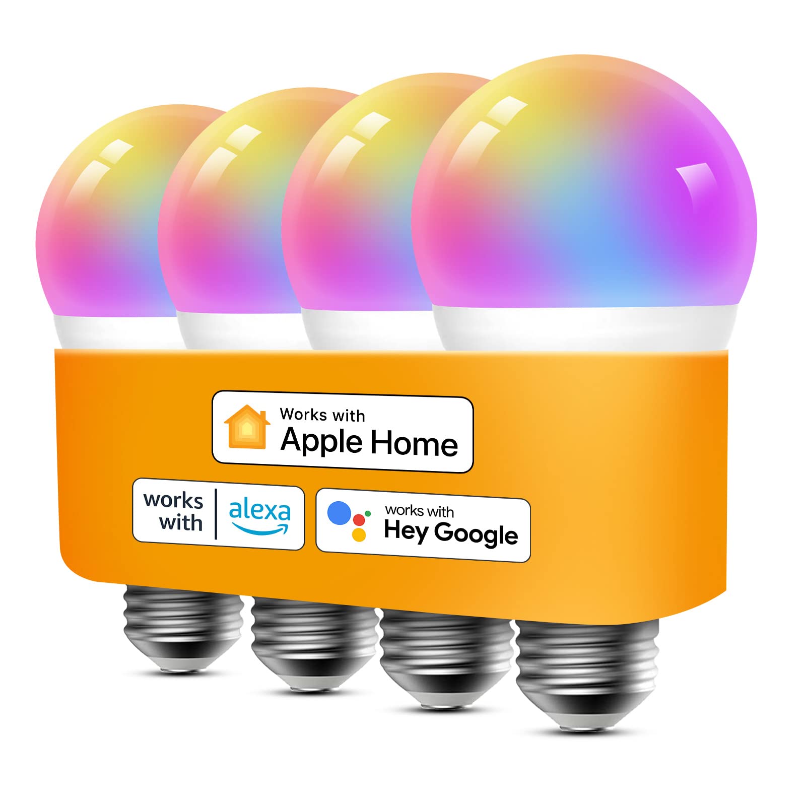 Refoss Smart Bulbs, A19 Led, 4 Pack, Color Changing, Homekit, Alexa, Google, 2700K