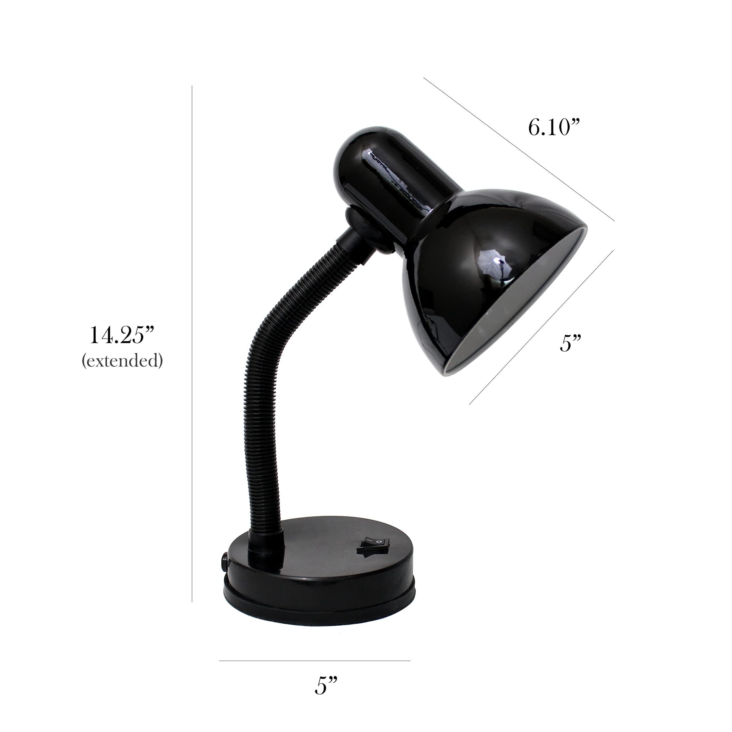 Simple Designs LD1003-BLK Black Metal Desk Lamp with Flexible Neck for Office, Living Room, Bedroom, College Dorm, Single Pack