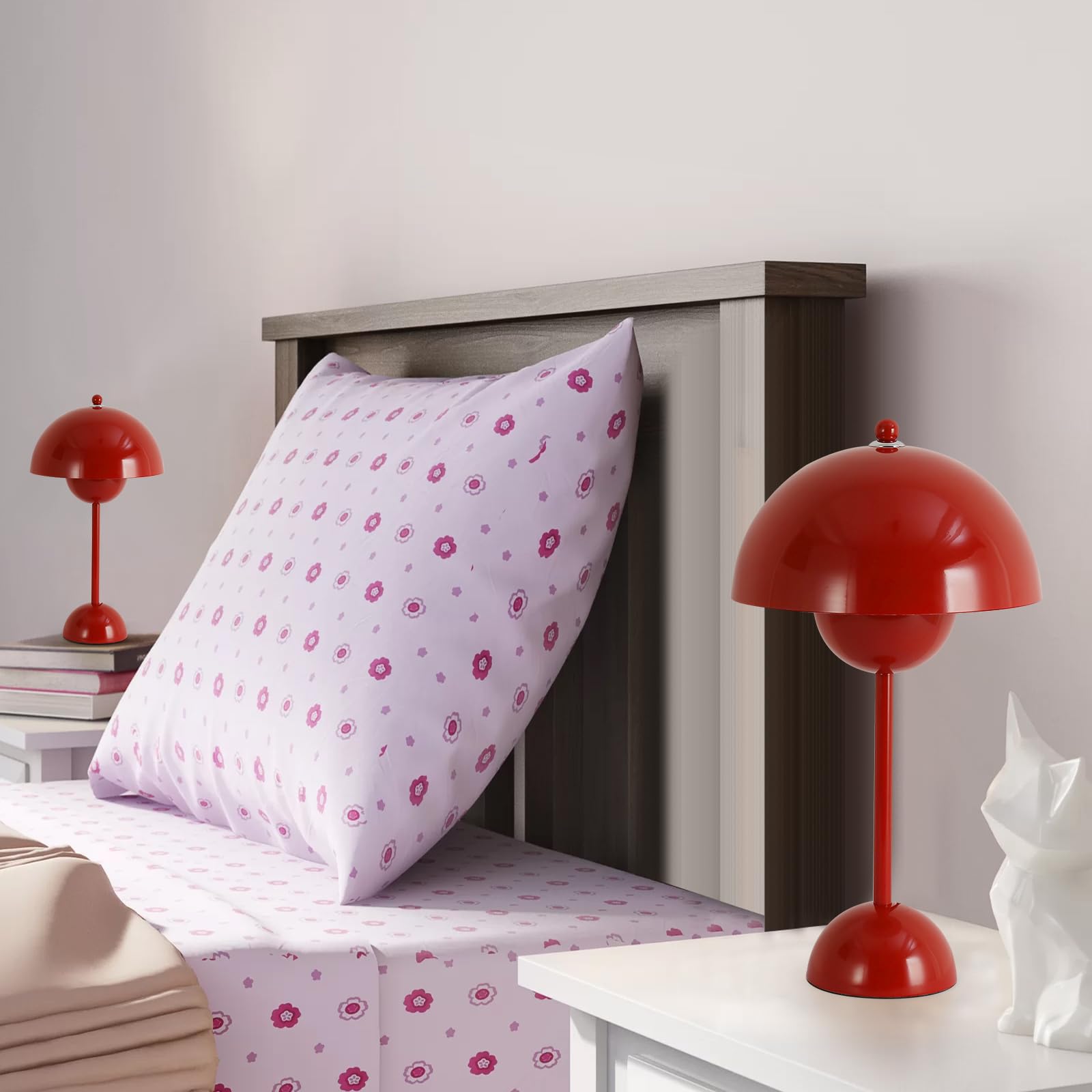 COSYLUX Modern Table Lamp for Bedroom, Dome Shade, Dark Red/Burgundy, Cute Design for Living Room, Office, Nightstand