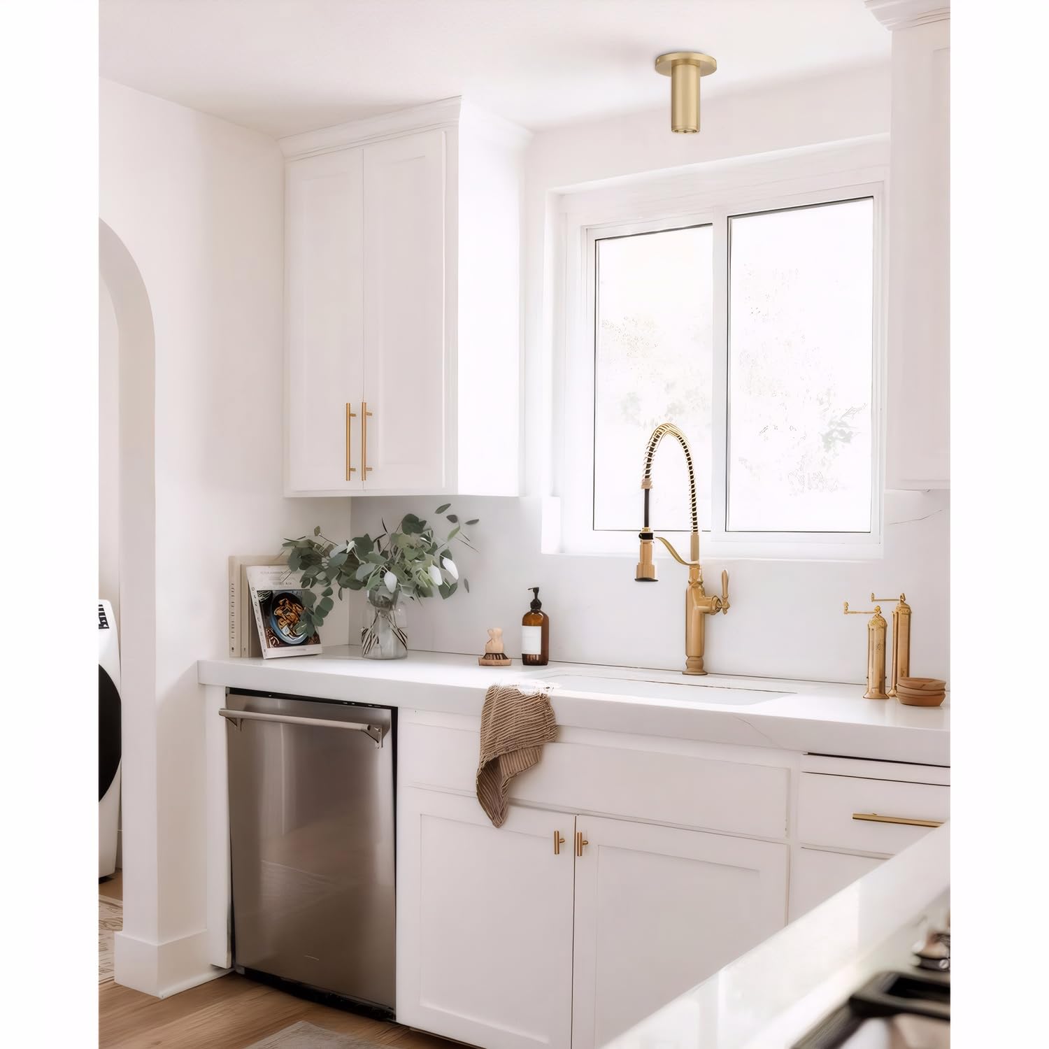 Pirxxiy Brass Cylinder Ceiling Light Fixture, Flush Mount Led Dimmable Spot Light, Living Room Hallway Kitchen Dining Room Foyer