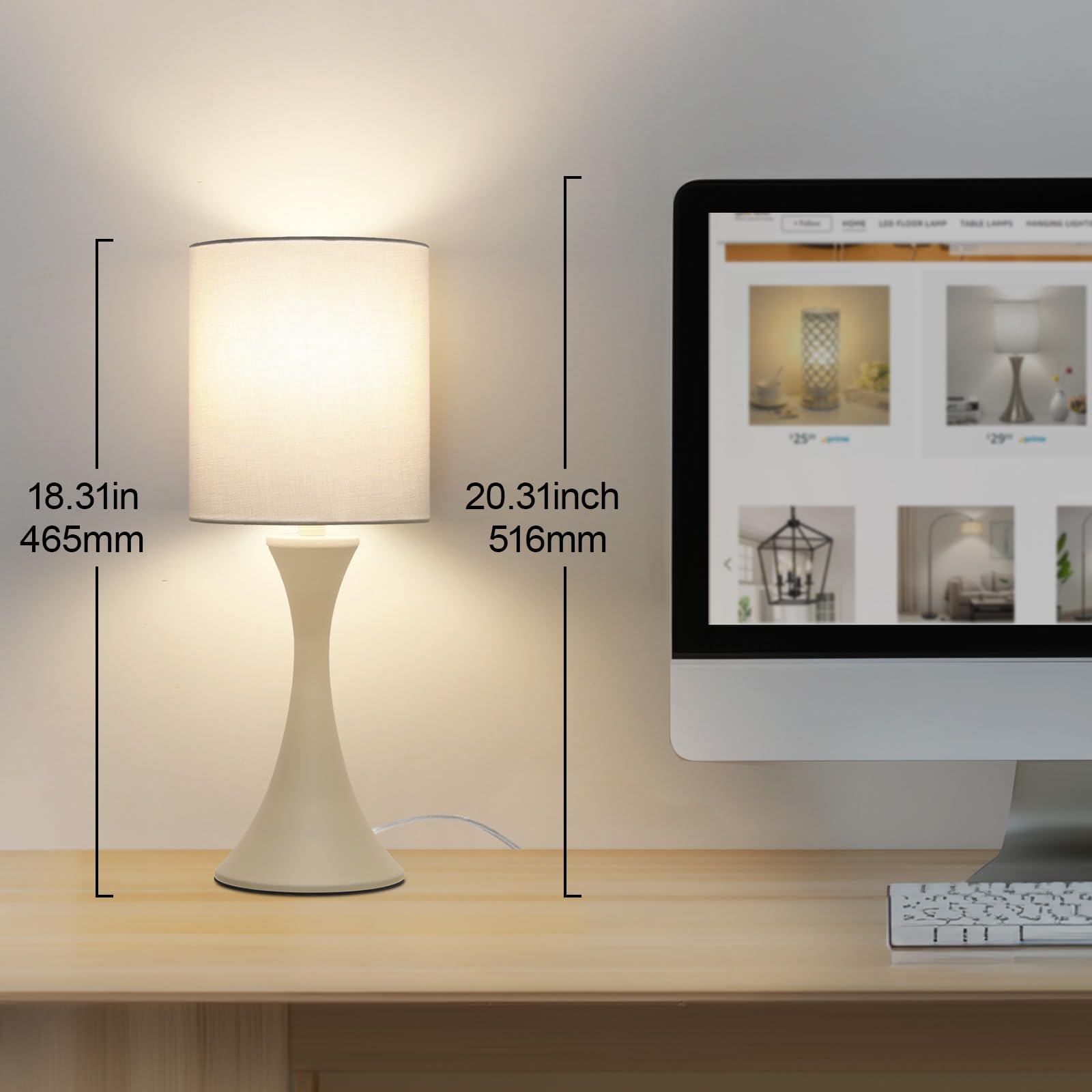 Dimmable Bedside Lamp, 3 Way Touch Control Table Lamp, Modern Nightstand Lamp With Beige Shade And Cream Base, Small Desk Lamp F