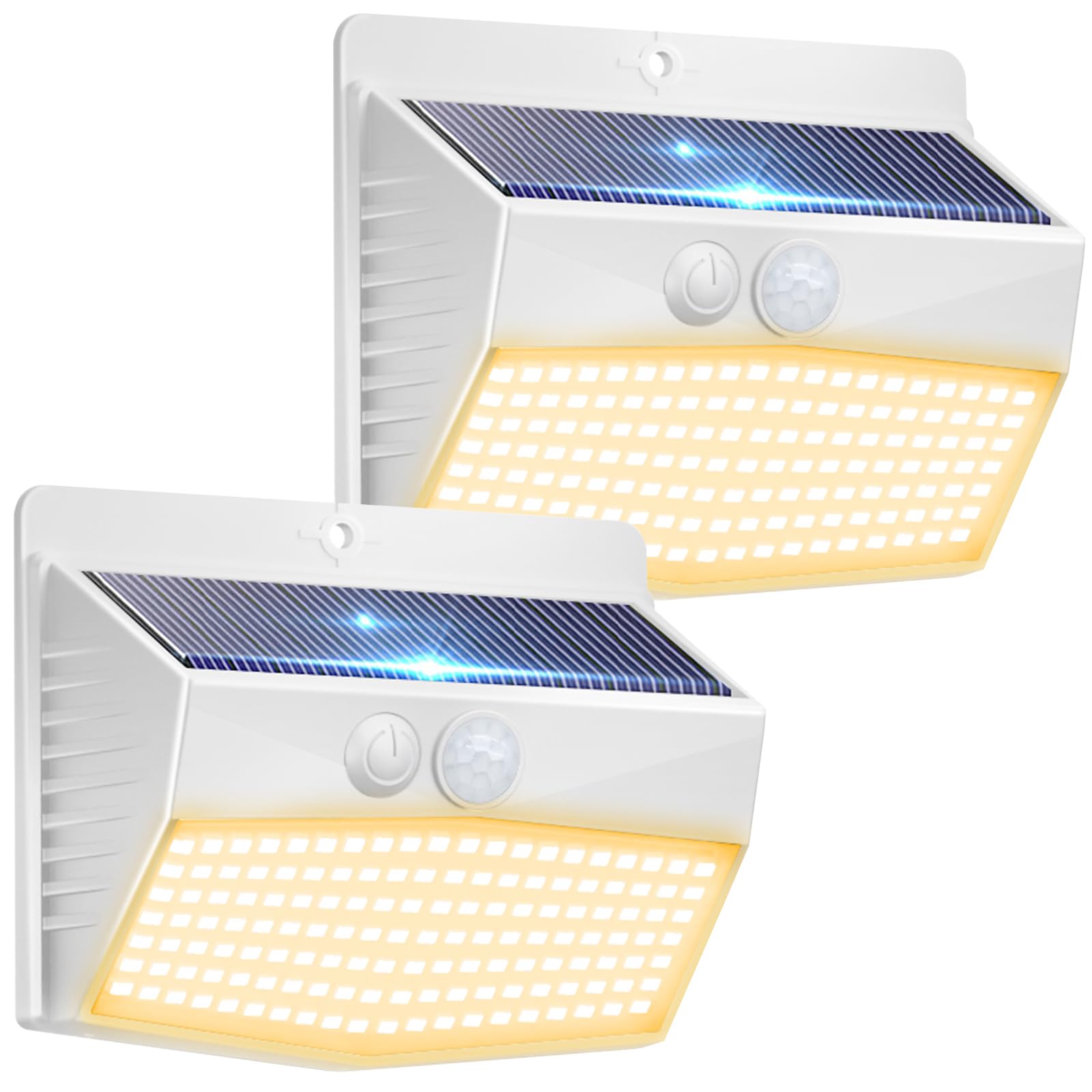 Peasur Solar Outdoor Lights  [2 Packs] Motion Sensor Security Lights with 3 Lighting Modes Wall Lights Waterproof Solar Powered Lights for Garden Yard  White Warm
