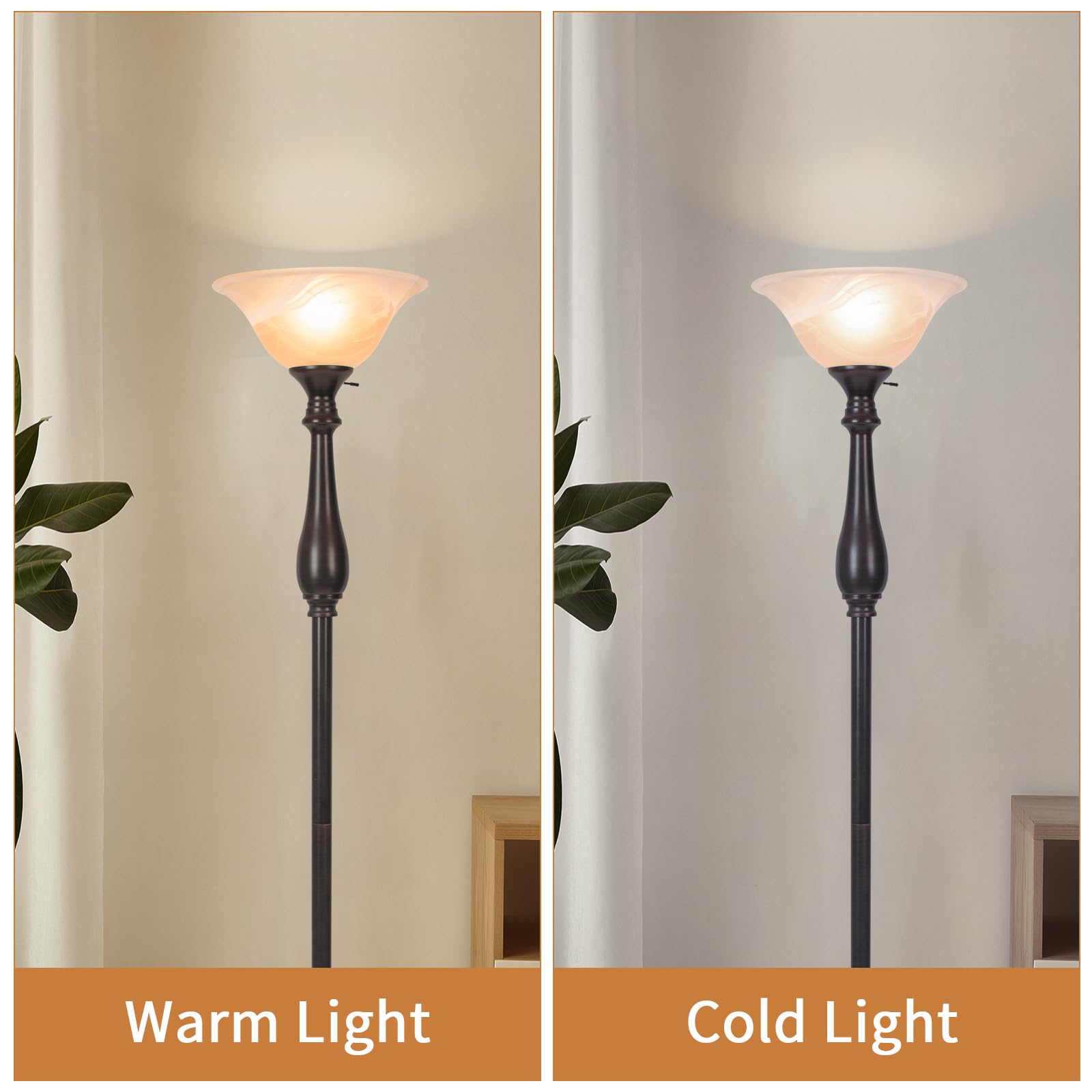 HonoDing Glass Lamp Shade Replacement for E26 Torchiere Floor Lamps, Amber Alabaster Bowl Shade, Model CX00035