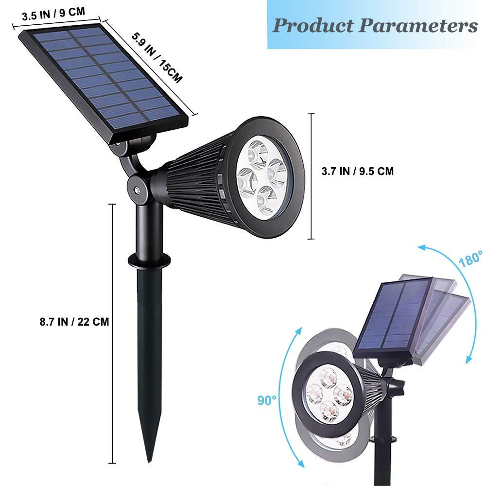 Clordeal Solar Lights Outdoor Waterproof, 4 LED Landscape Lights, 2 in 1 LED Solar Spotlight for Flag Garden Pathway Yard Patio