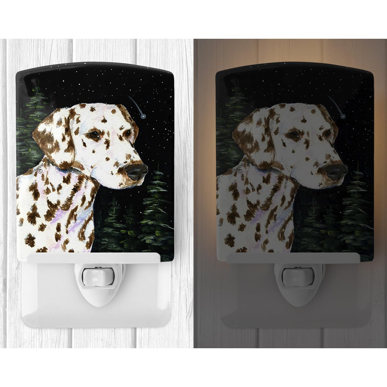 Carolines Treasures Ceramic Night Light, UL-Certified, 6x4x3in, Starry Night Dalmatian, Model SS8518CNL, Multicolor