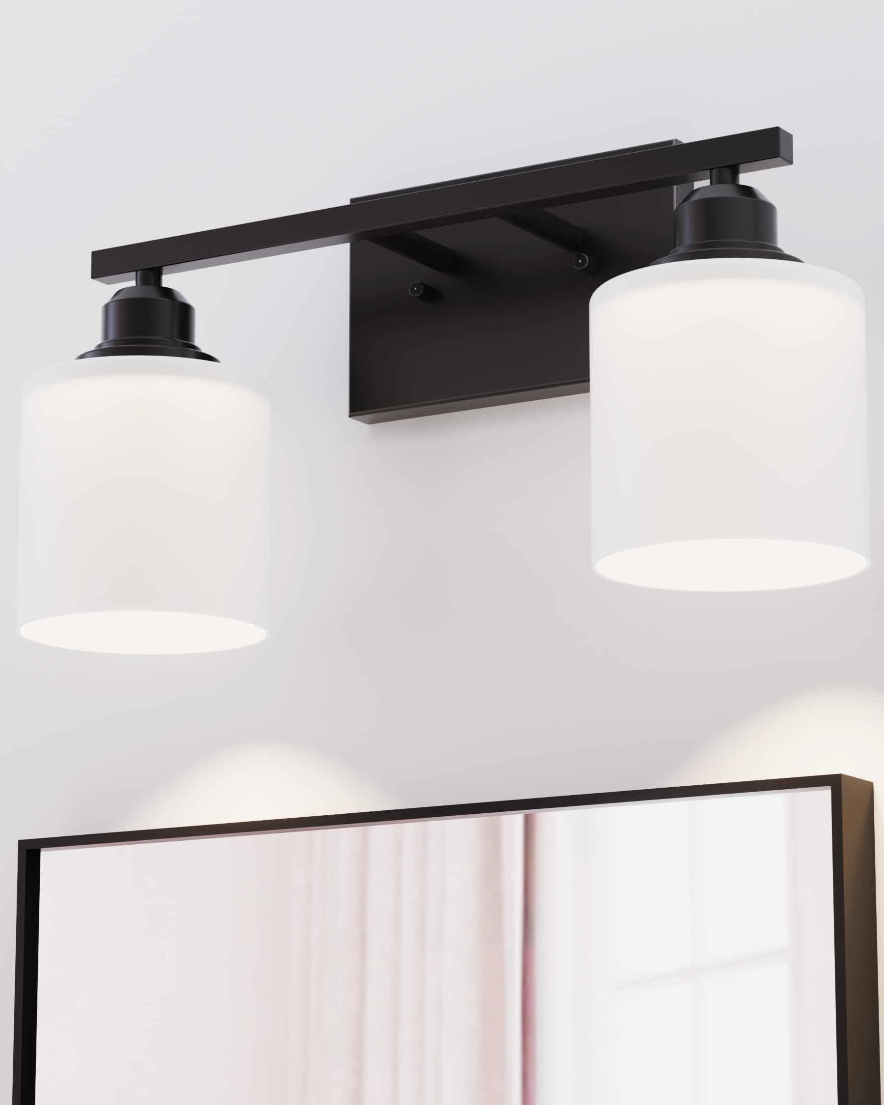 Sailstar Bathroom Light Fixtures 2-Light Brushed Nickel Vanity Lights Modern Over Mirror with Milky White Glass Shade CP-JQD-B-00501