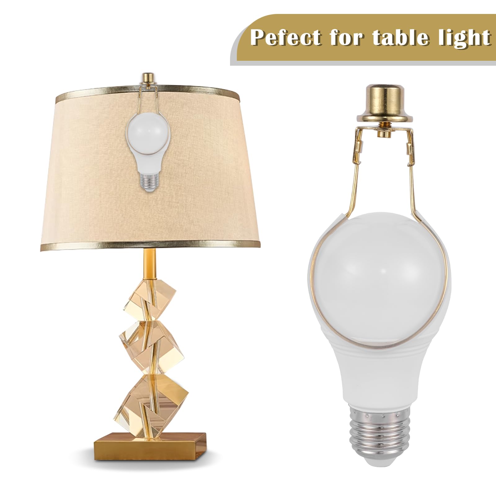 Lamp Shade Holder,Lamp Shade Light Bulb Clip Adapter,Clip On Lampshade Adapter Includes Finial And Lampshade Levellers,Spring Clip For Light Bulb (Gold)