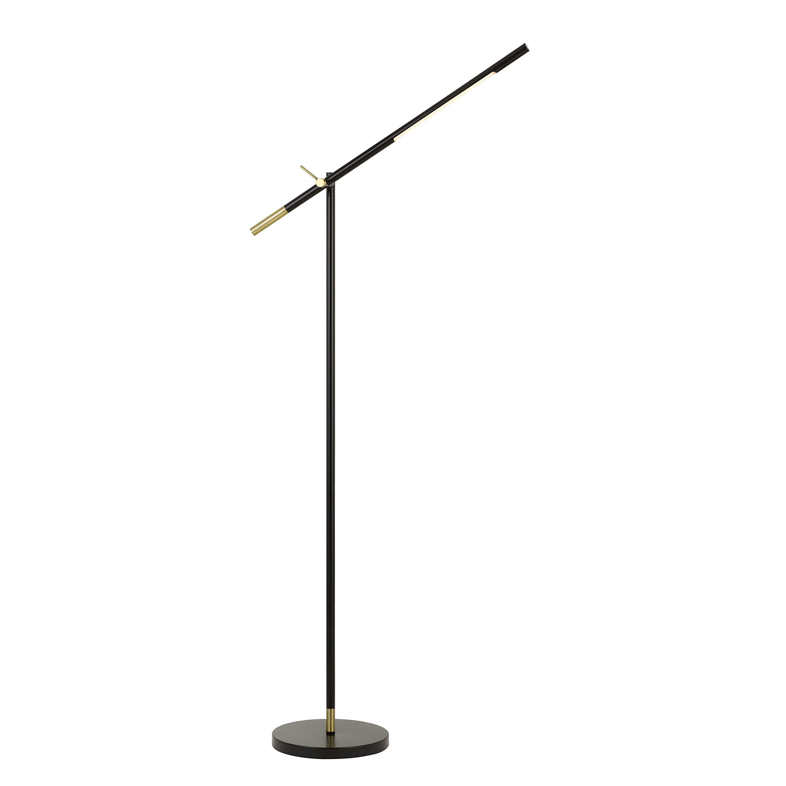 Benjara 10 Watt Adjustable Metal Frame Floor Lamp, Black And Brass