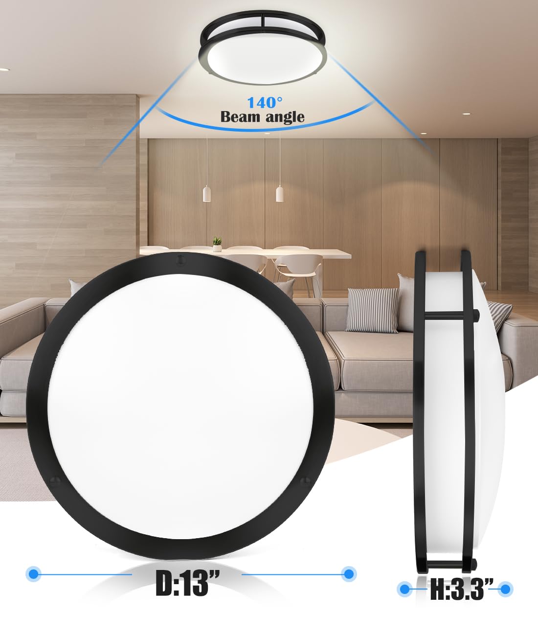 Black Flush Mount Ceiling Light, 13 Inch Led Ceiling Light Fixture With 5Cct(2700K/3000K/3500K/4000K/5000K Adjustable), 23W Satu