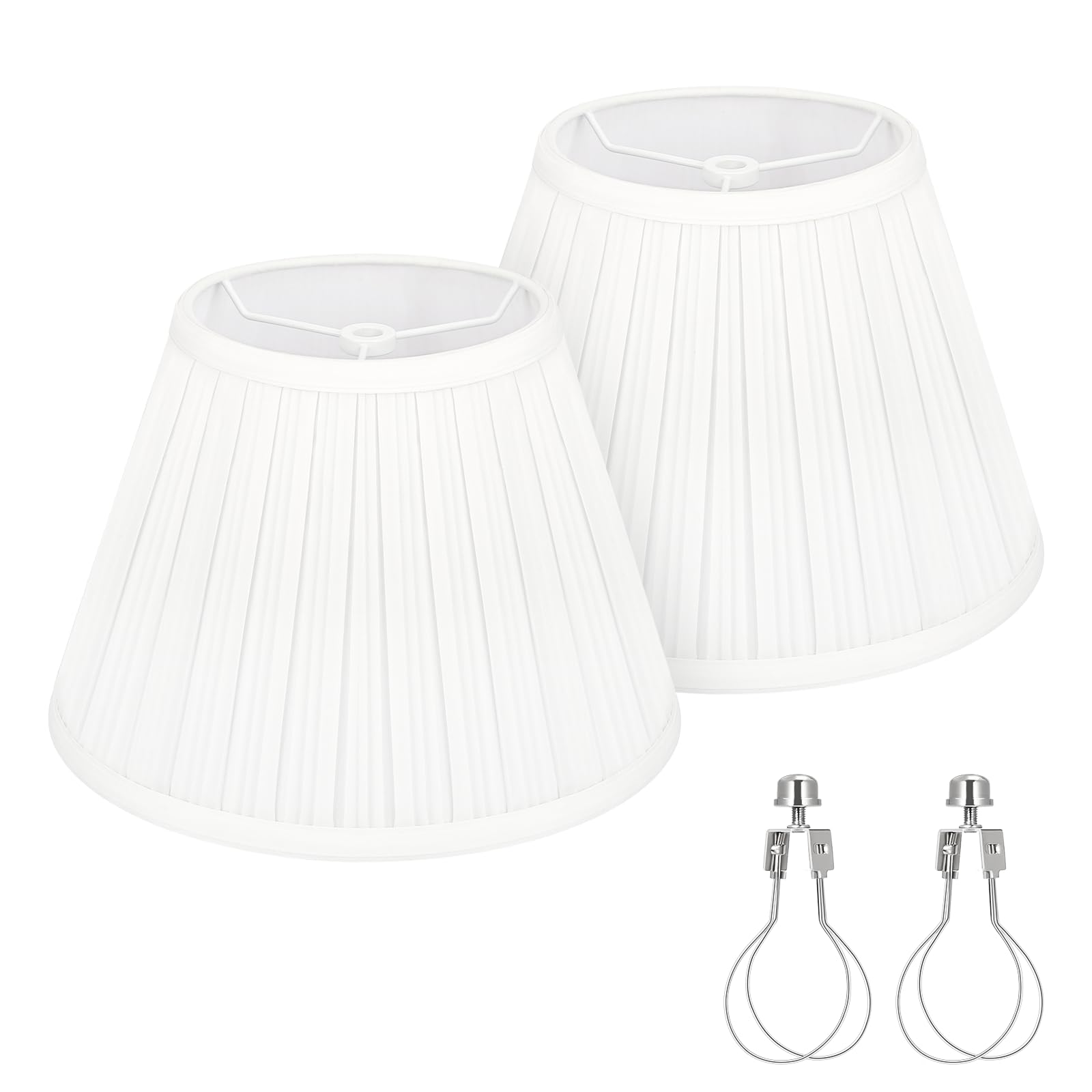 Small Pleated Lamp Shades Set of 2  White Empire Lamp Shades  5.5 Top x 10 Bottom x 6.6 High  Small Lamp Shades for Table Lamps  Bedside Lamps  Wall Sconces  Spider  Bulb Clip Adapters Included